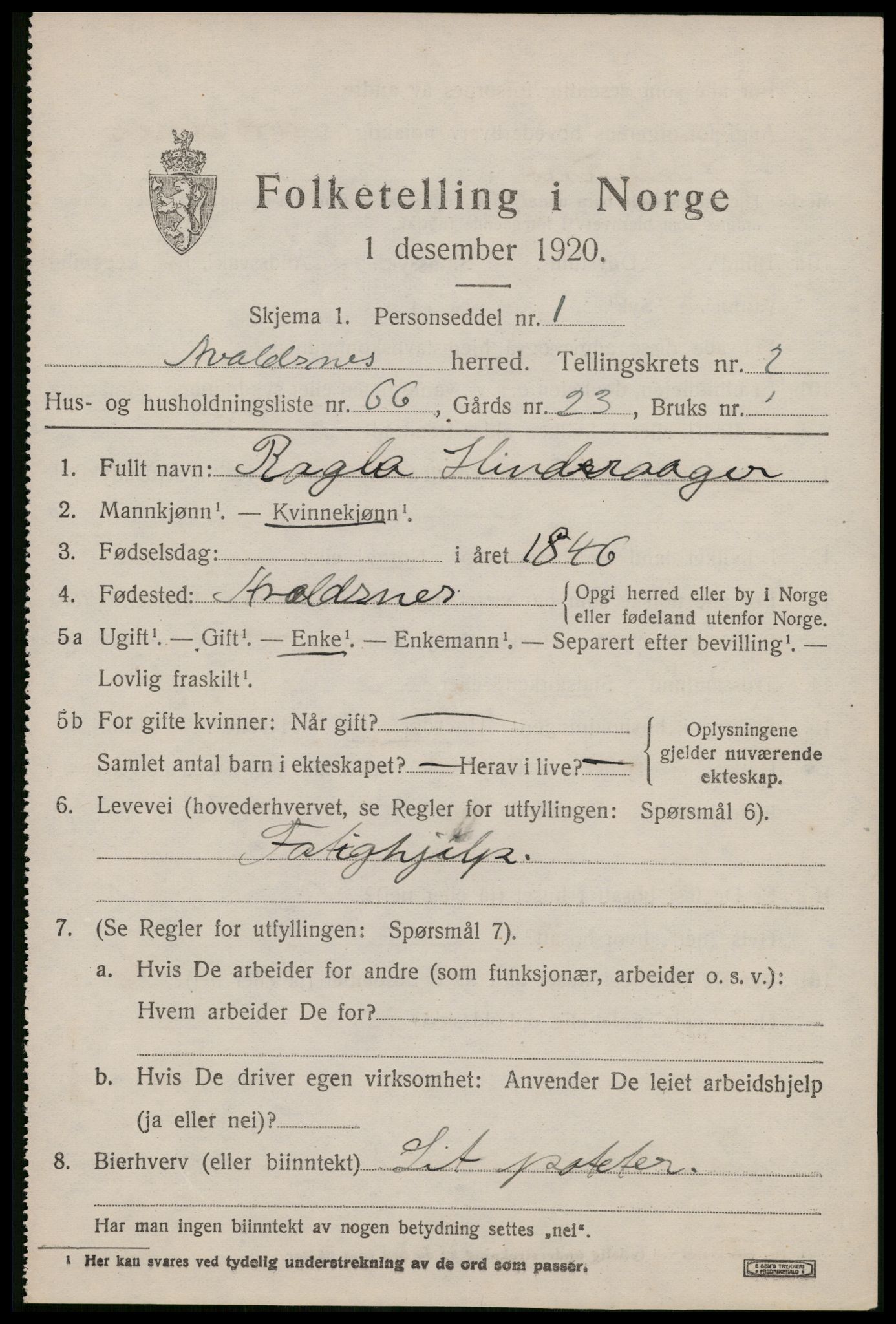 SAST, 1920 census for Avaldsnes, 1920, p. 2649