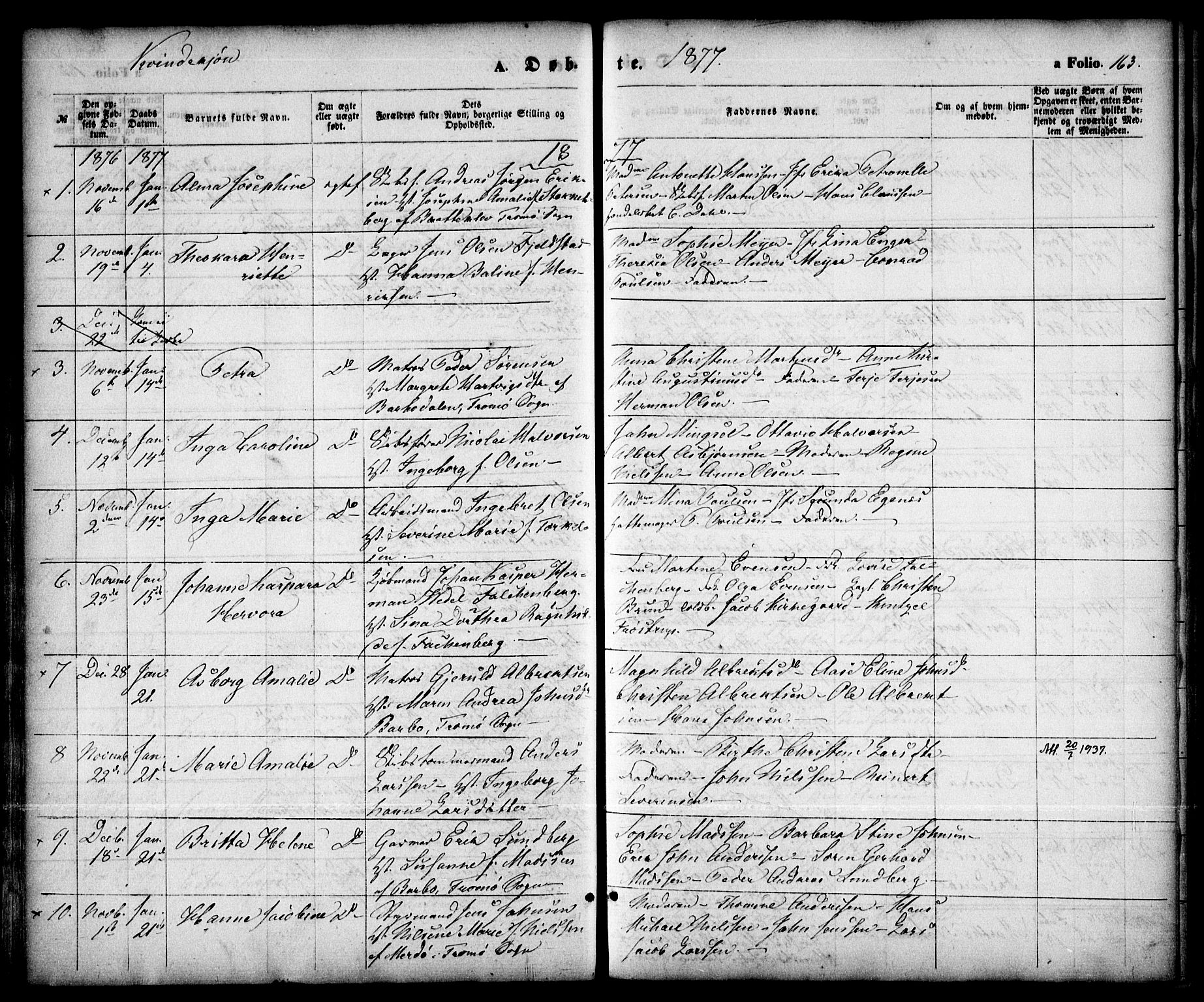 Arendal sokneprestkontor, Trefoldighet, SAK/1111-0040/F/Fa/L0007: Parish register (official) no. A 7, 1868-1878, p. 163