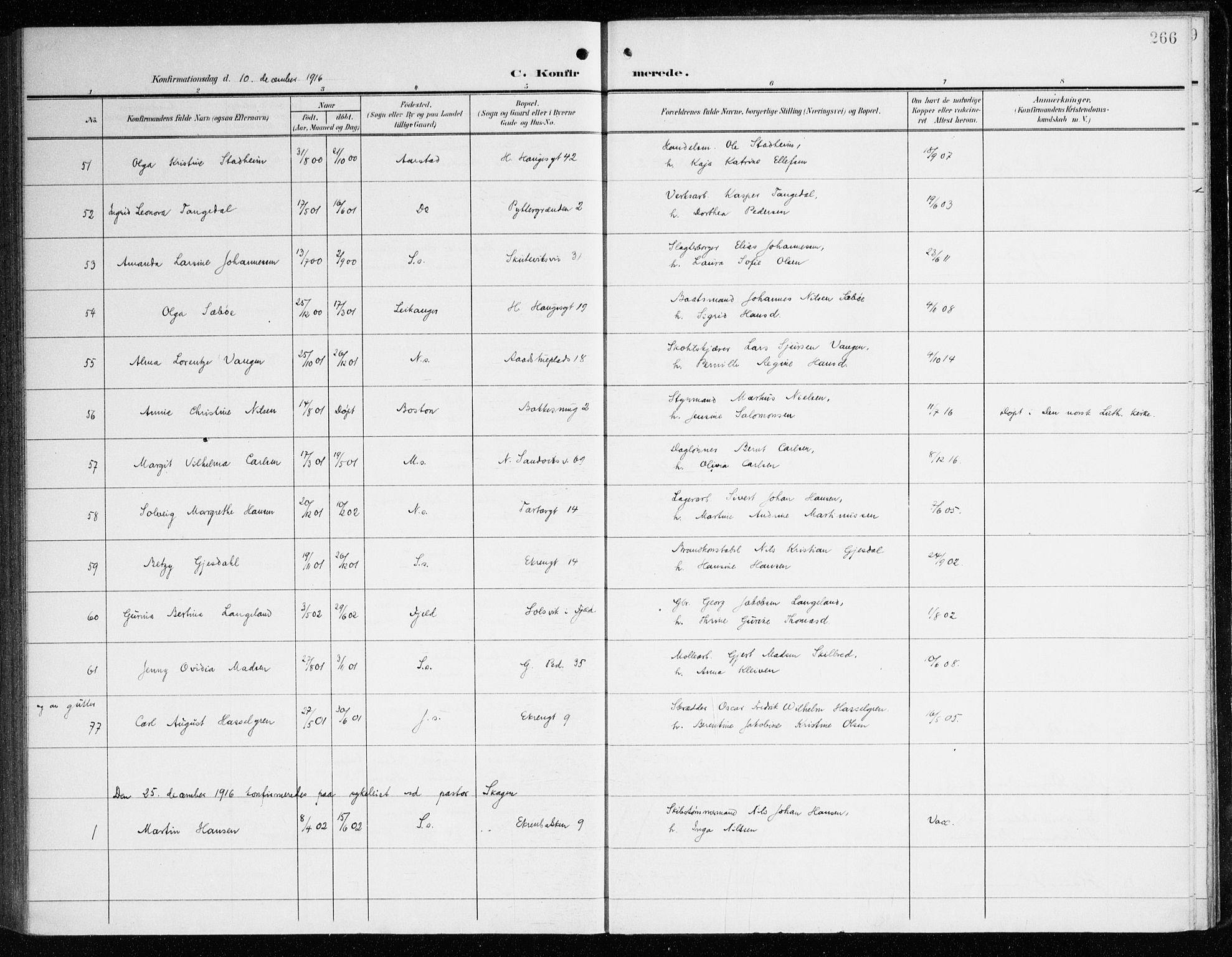 Sandviken Sokneprestembete, SAB/A-77601/H/Ha/L0011: Parish register (official) no. C 2, 1905-1918, p. 266