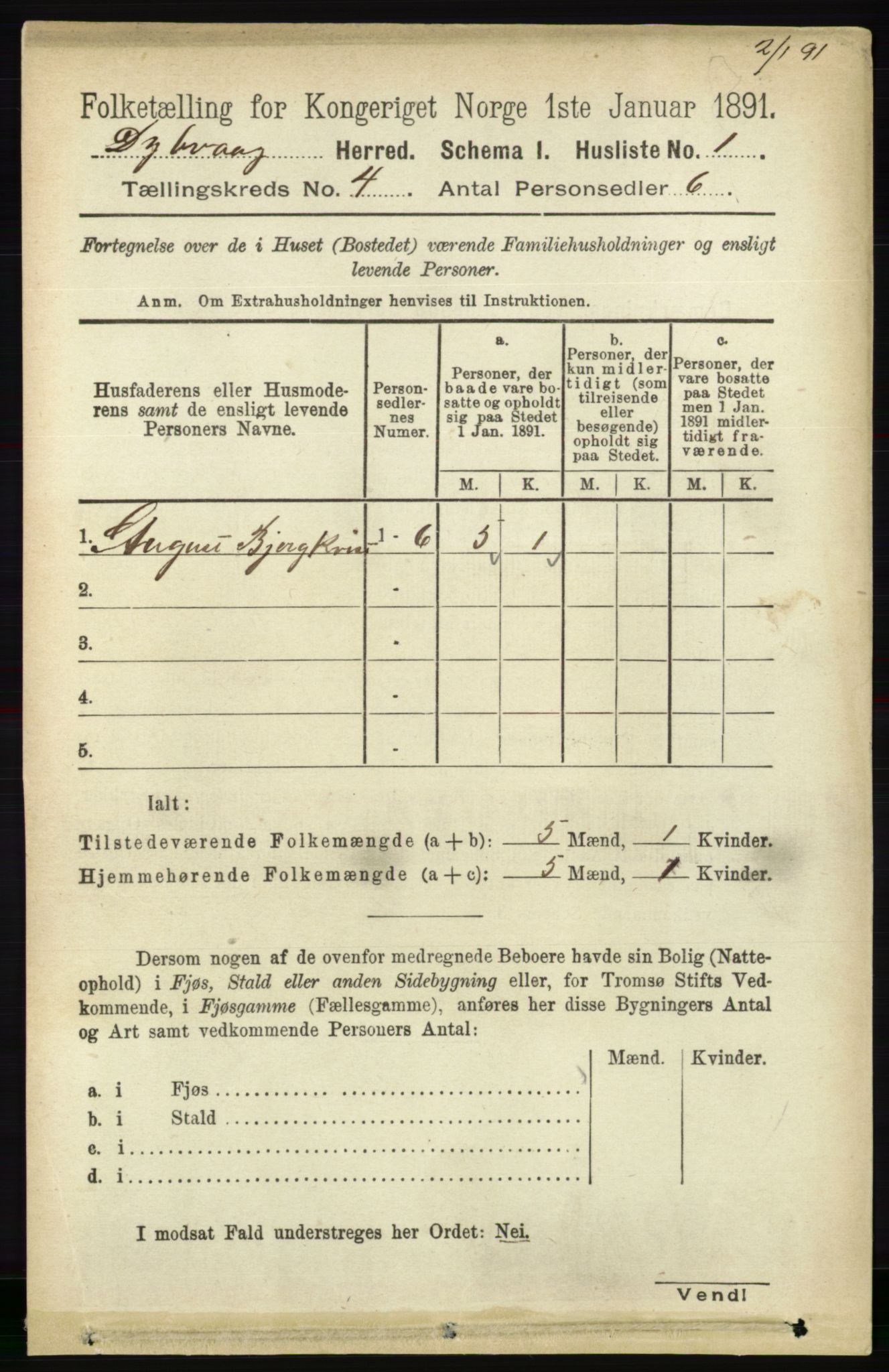 RA, 1891 census for 0915 Dypvåg, 1891, p. 966