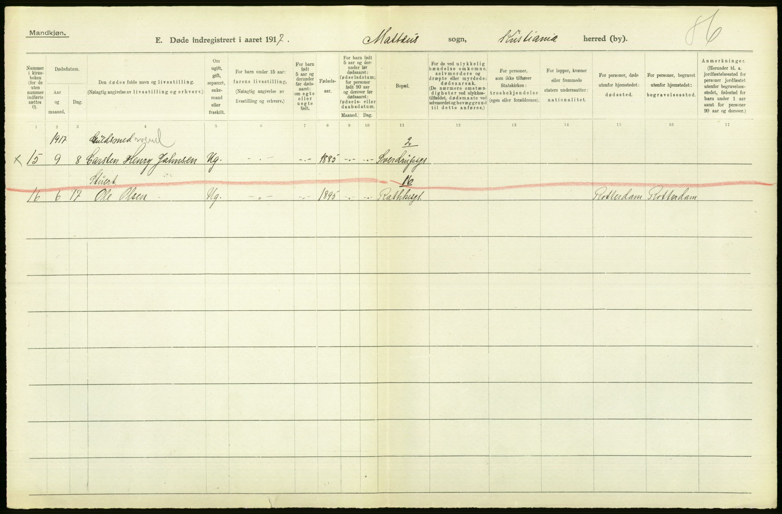 Statistisk sentralbyrå, Sosiodemografiske emner, Befolkning, AV/RA-S-2228/D/Df/Dfb/Dfbg/L0010: Kristiania: Døde, 1917, p. 354