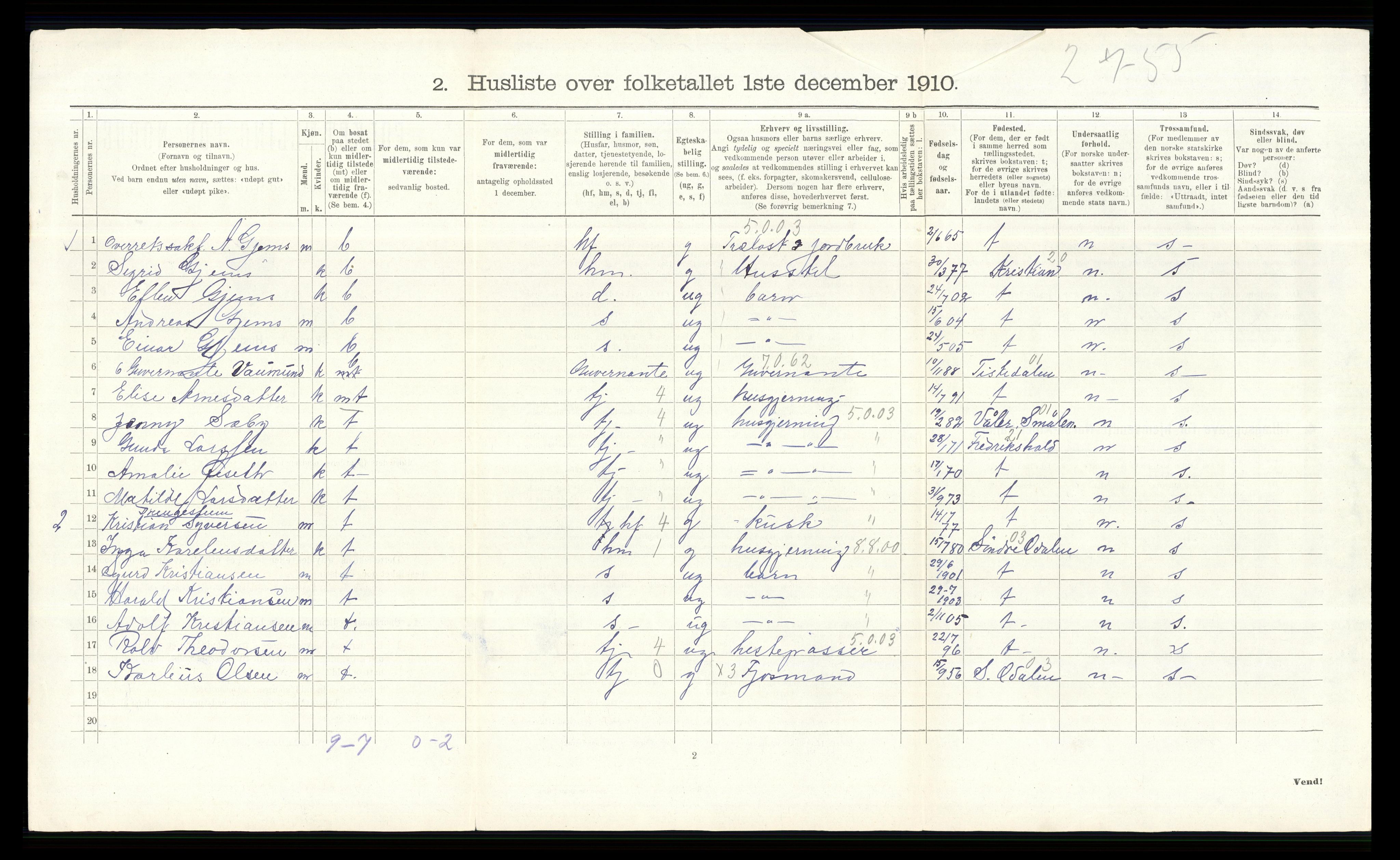 RA, 1910 census for Vinger, 1910, p. 100