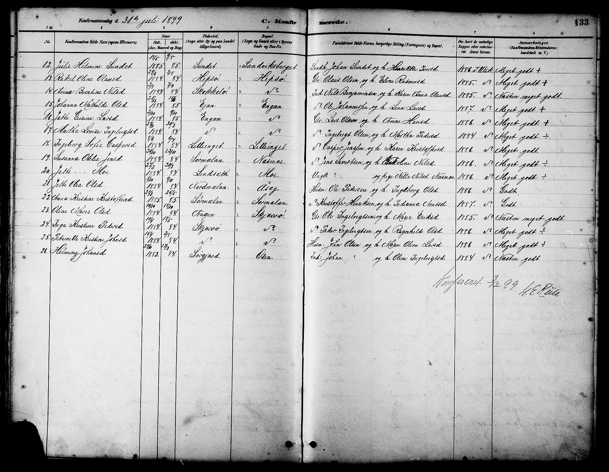 Ministerialprotokoller, klokkerbøker og fødselsregistre - Sør-Trøndelag, SAT/A-1456/658/L0726: Parish register (copy) no. 658C02, 1883-1908, p. 133