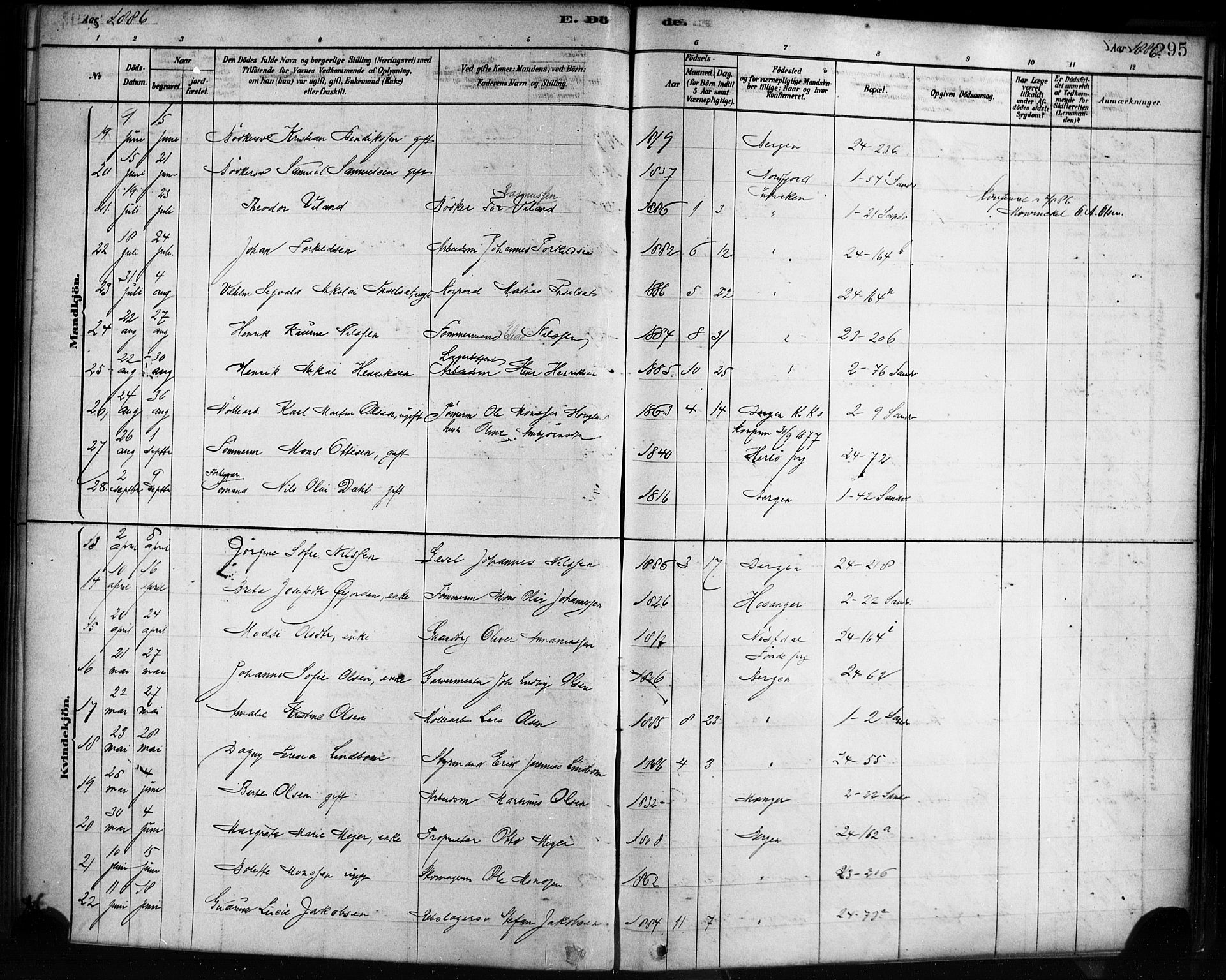 Sandviken Sokneprestembete, AV/SAB-A-77601/H/Ha/L0002: Parish register (official) no. A 2, 1878-1896, p. 295