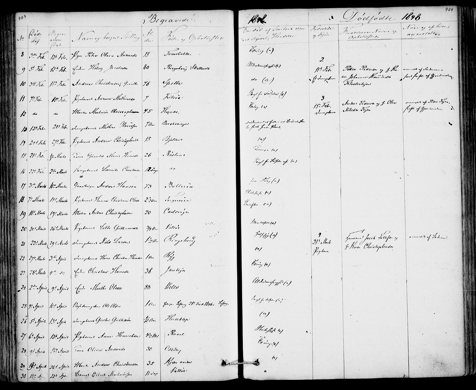 Sem kirkebøker, AV/SAKO-A-5/F/Fa/L0006: Parish register (official) no. I 6, 1843-1855, p. 463-464