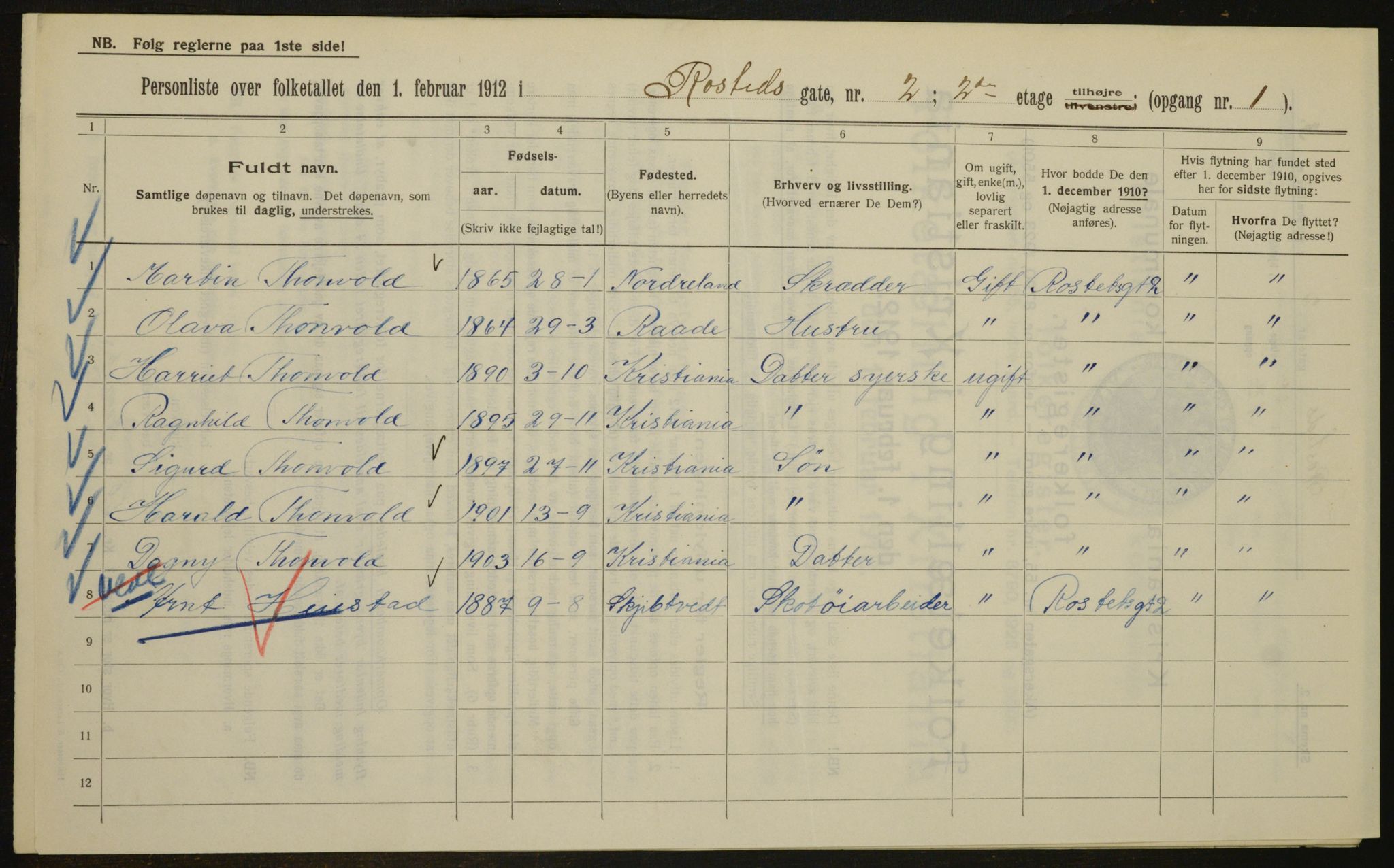 OBA, Municipal Census 1912 for Kristiania, 1912, p. 84274