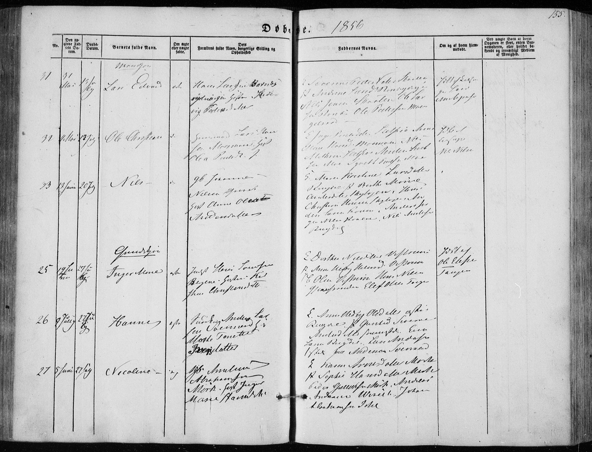 Hedrum kirkebøker, AV/SAKO-A-344/F/Fa/L0006: Parish register (official) no. I 6, 1849-1857, p. 155