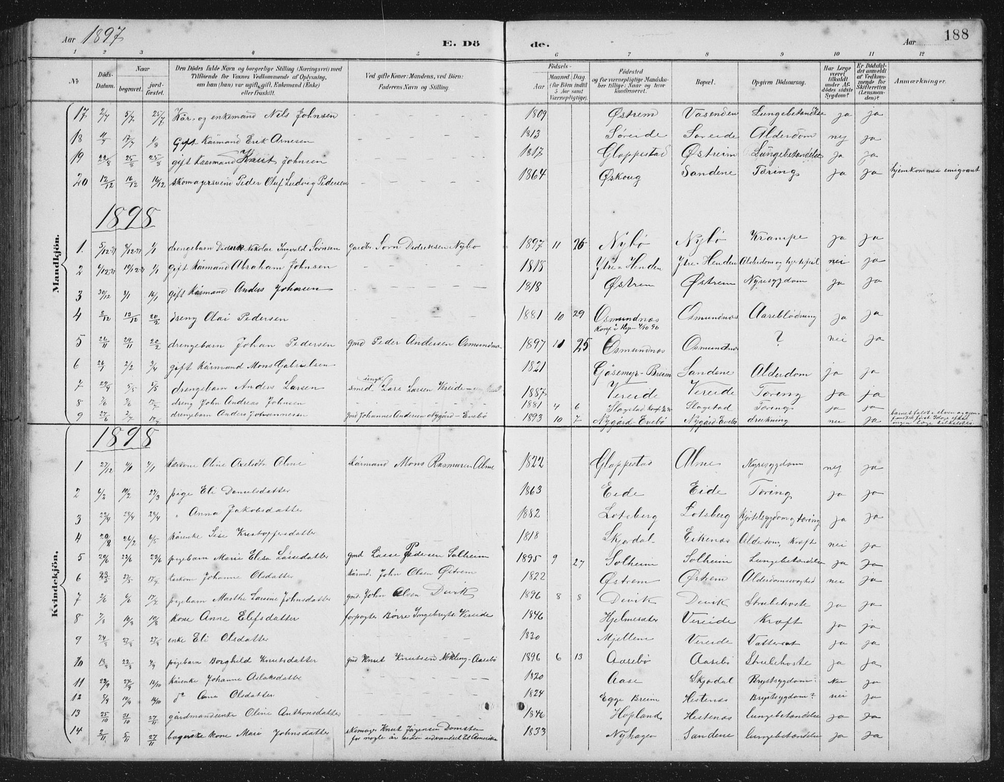 Gloppen sokneprestembete, SAB/A-80101/H/Hab/Habb/L0002: Parish register (copy) no. B 2, 1889-1909, p. 188