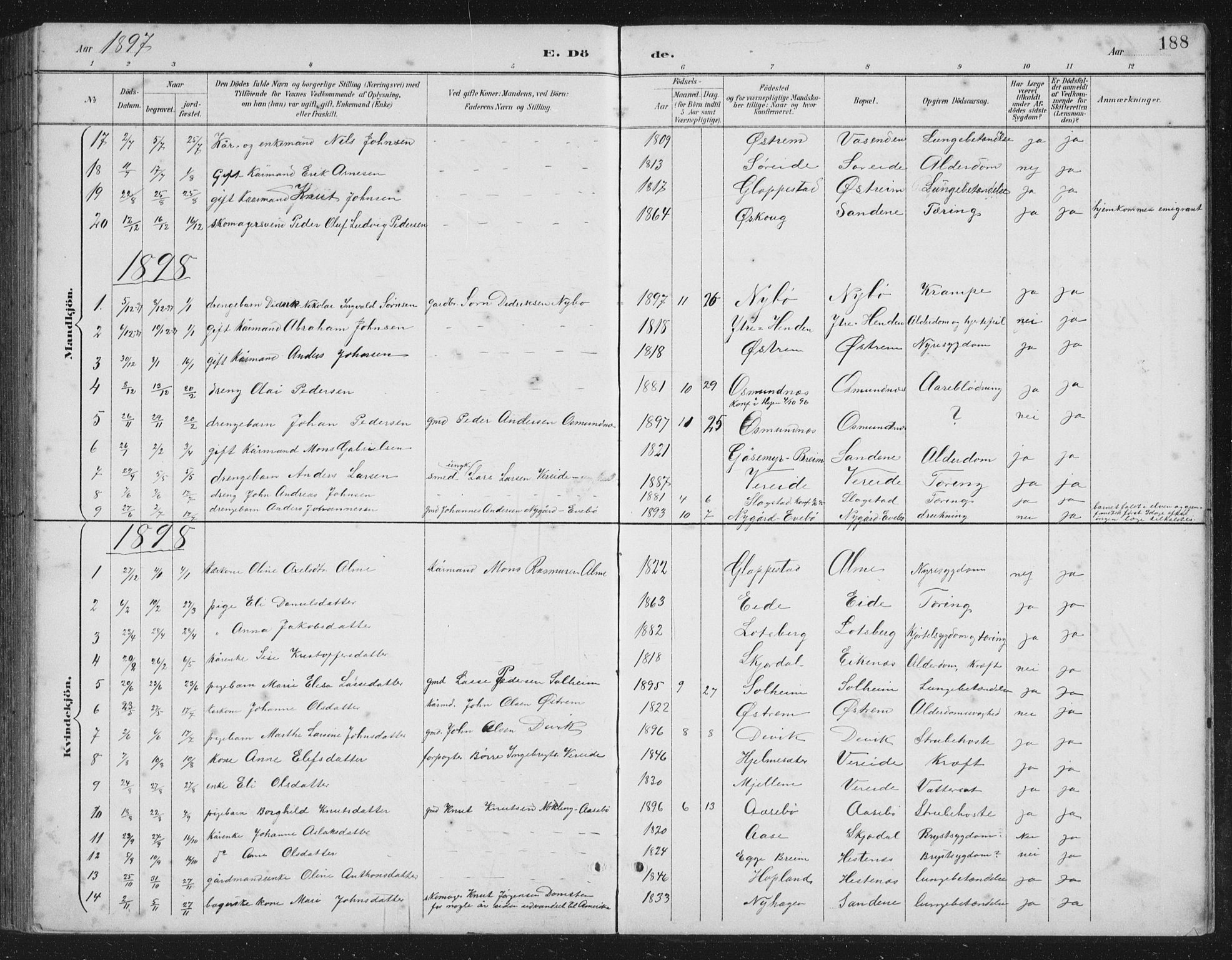Gloppen sokneprestembete, AV/SAB-A-80101/H/Hab/Habb/L0002: Parish register (copy) no. B 2, 1889-1909, p. 188