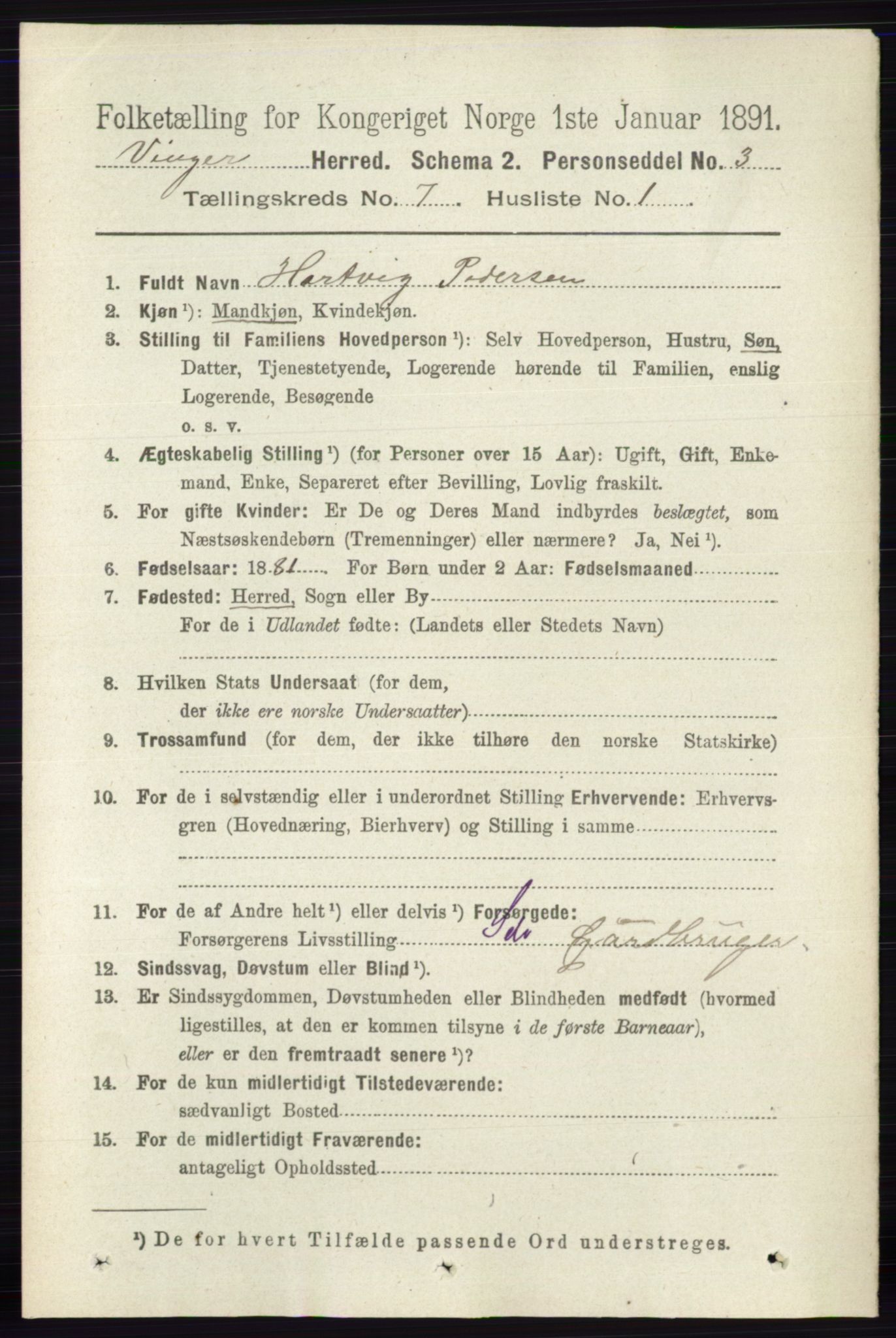 RA, 1891 census for 0421 Vinger, 1891, p. 3234