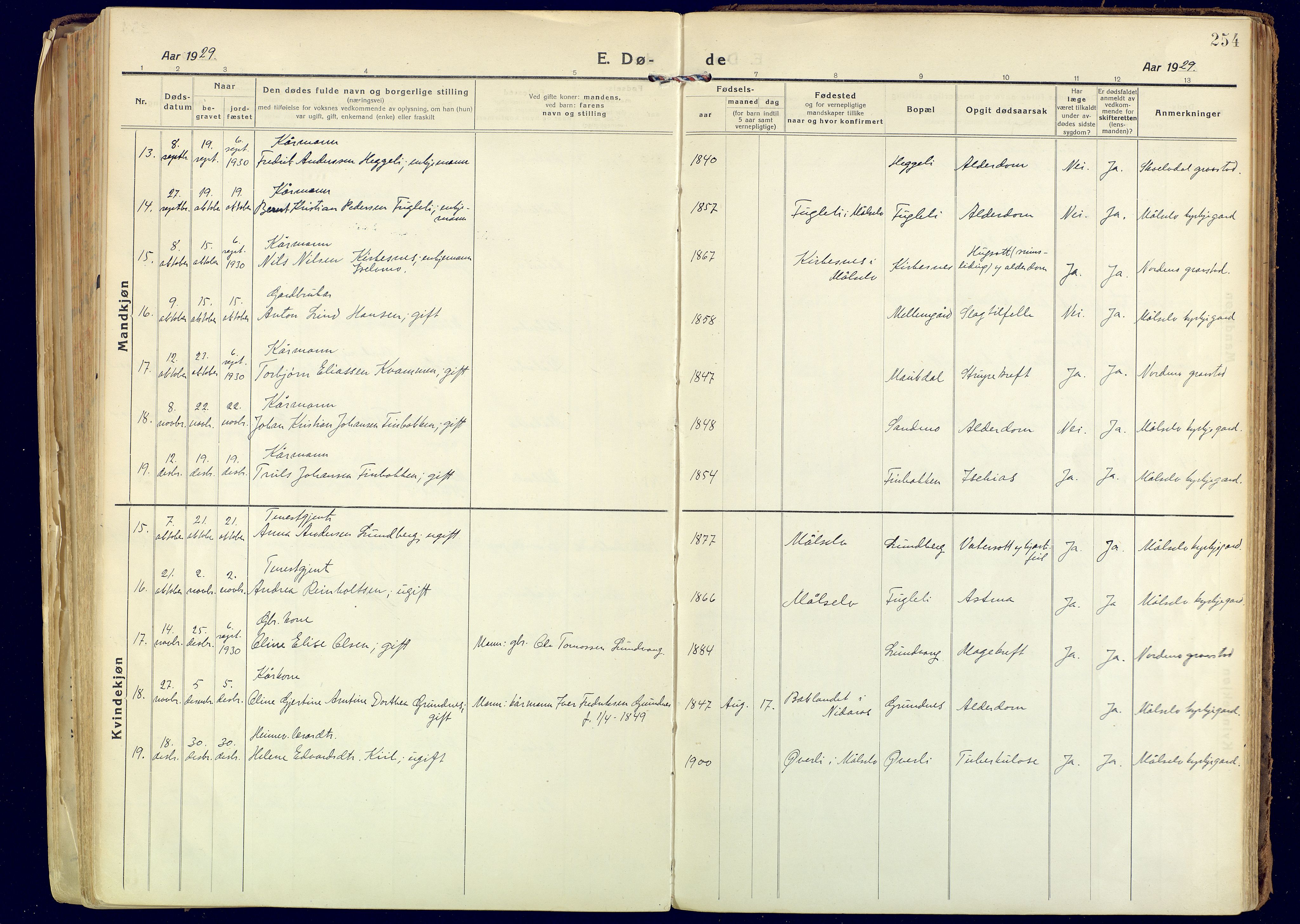 Målselv sokneprestembete, AV/SATØ-S-1311/G/Ga/Gaa/L0014kirke: Parish register (official) no. 14, 1919-1932, p. 254