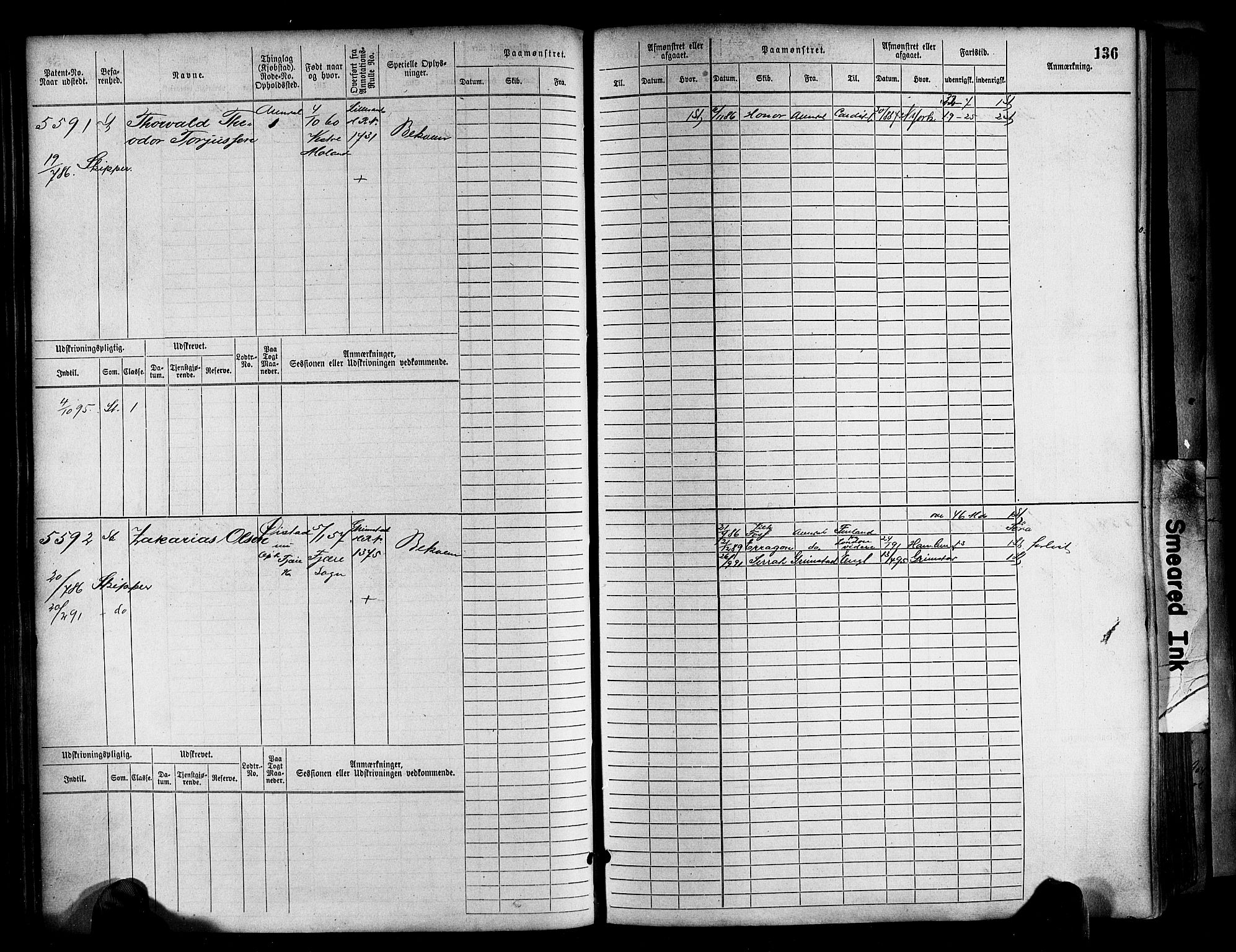 Arendal mønstringskrets, AV/SAK-2031-0012/F/Fb/L0017: Hovedrulle A nr 5323-6076, S-15, 1884-1892, p. 136
