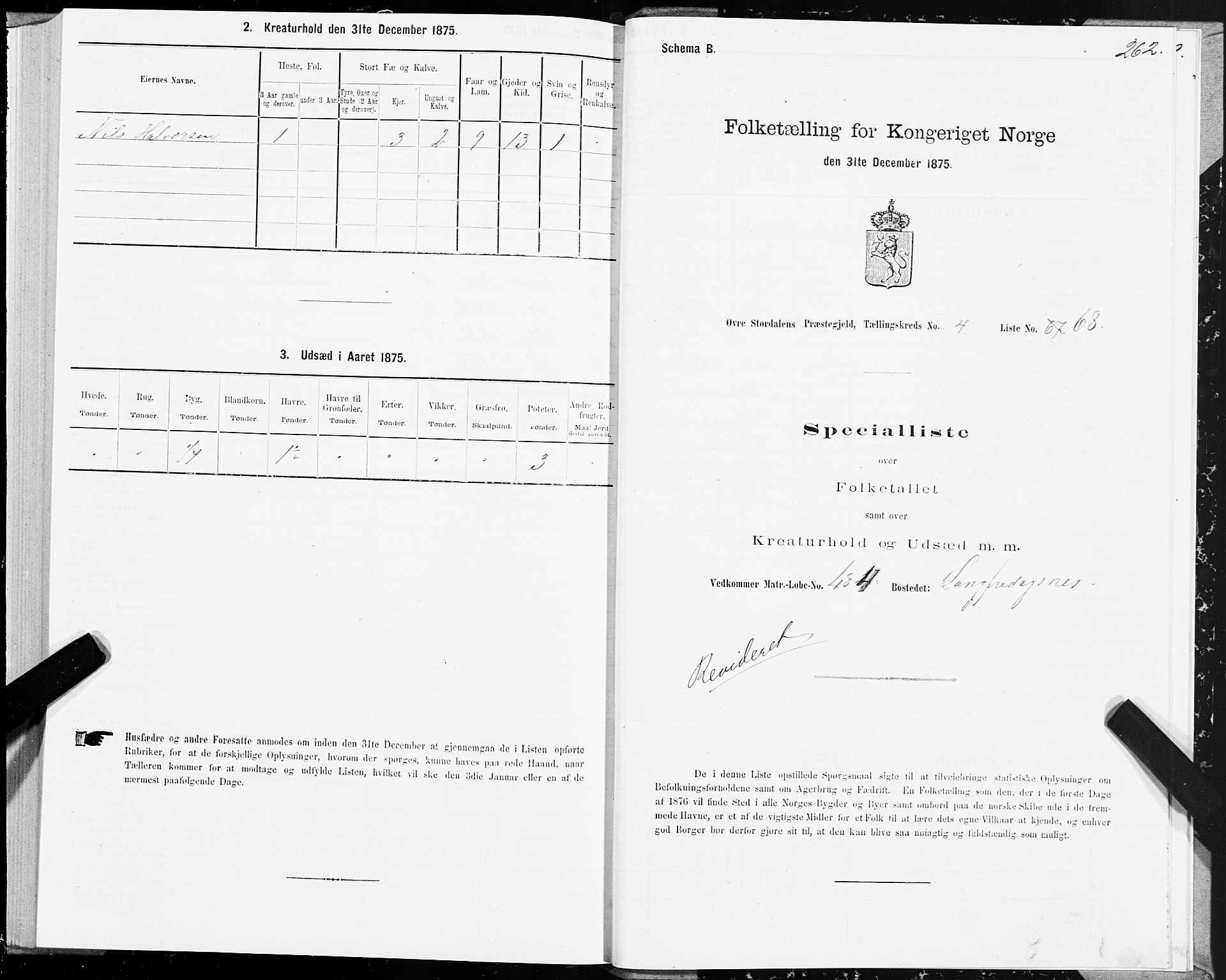 SAT, 1875 census for 1711P Øvre Stjørdal, 1875, p. 2262