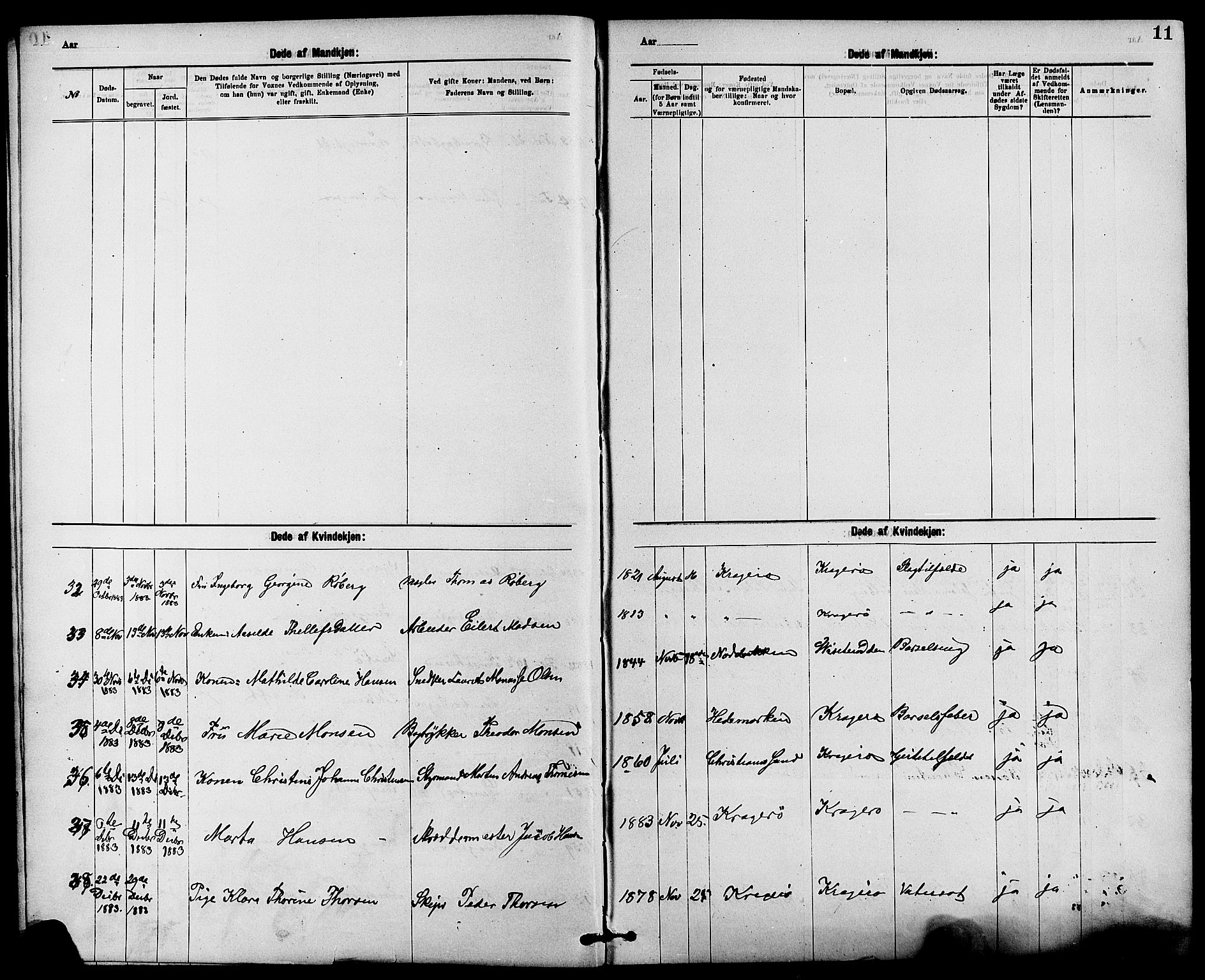 Kragerø kirkebøker, AV/SAKO-A-278/G/Ga/L0008: Parish register (copy) no. 8, 1881-1914, p. 11