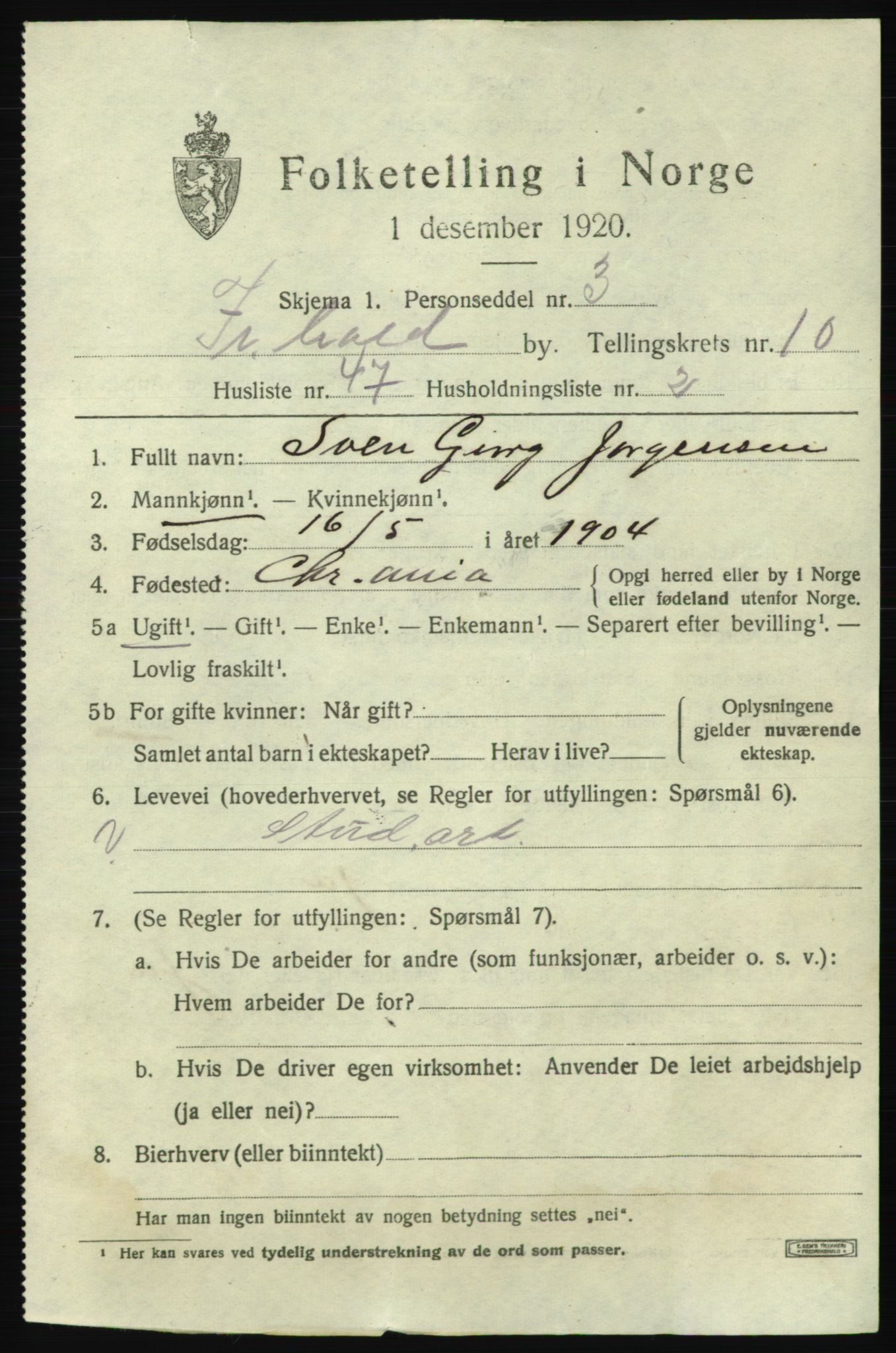 SAO, 1920 census for Fredrikshald, 1920, p. 18725