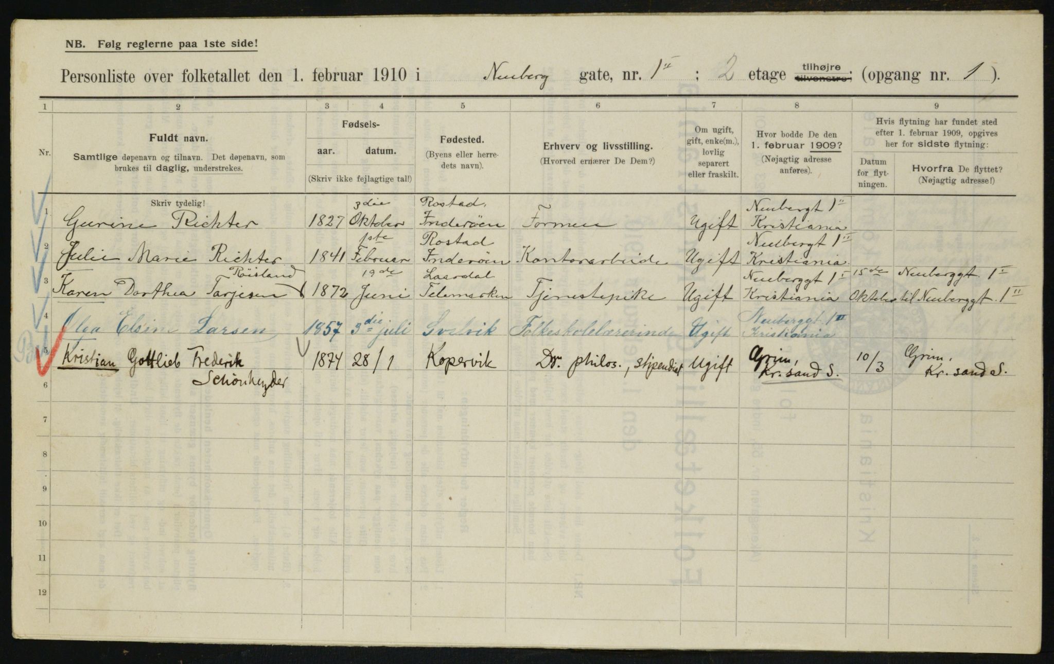 OBA, Municipal Census 1910 for Kristiania, 1910, p. 67334