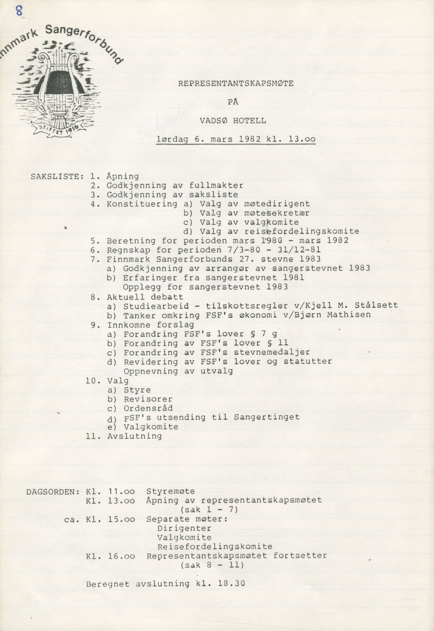 Finnmark Sangerforbund, FMFB/A-1050/A/L0012: Møteprotokoll, 1982-1993