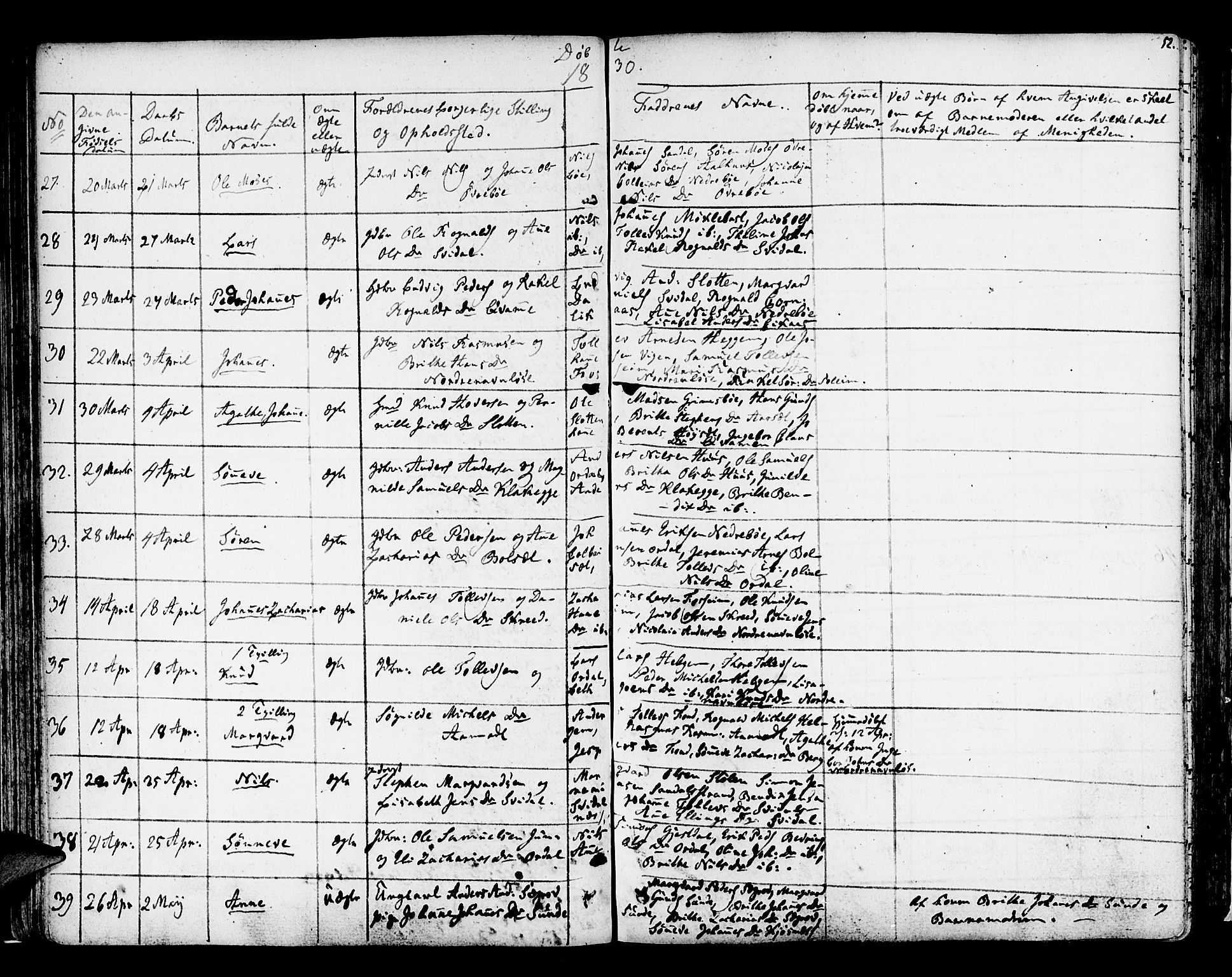 Jølster sokneprestembete, AV/SAB-A-80701/H/Haa/Haaa/L0008: Parish register (official) no. A 8, 1821-1833, p. 52