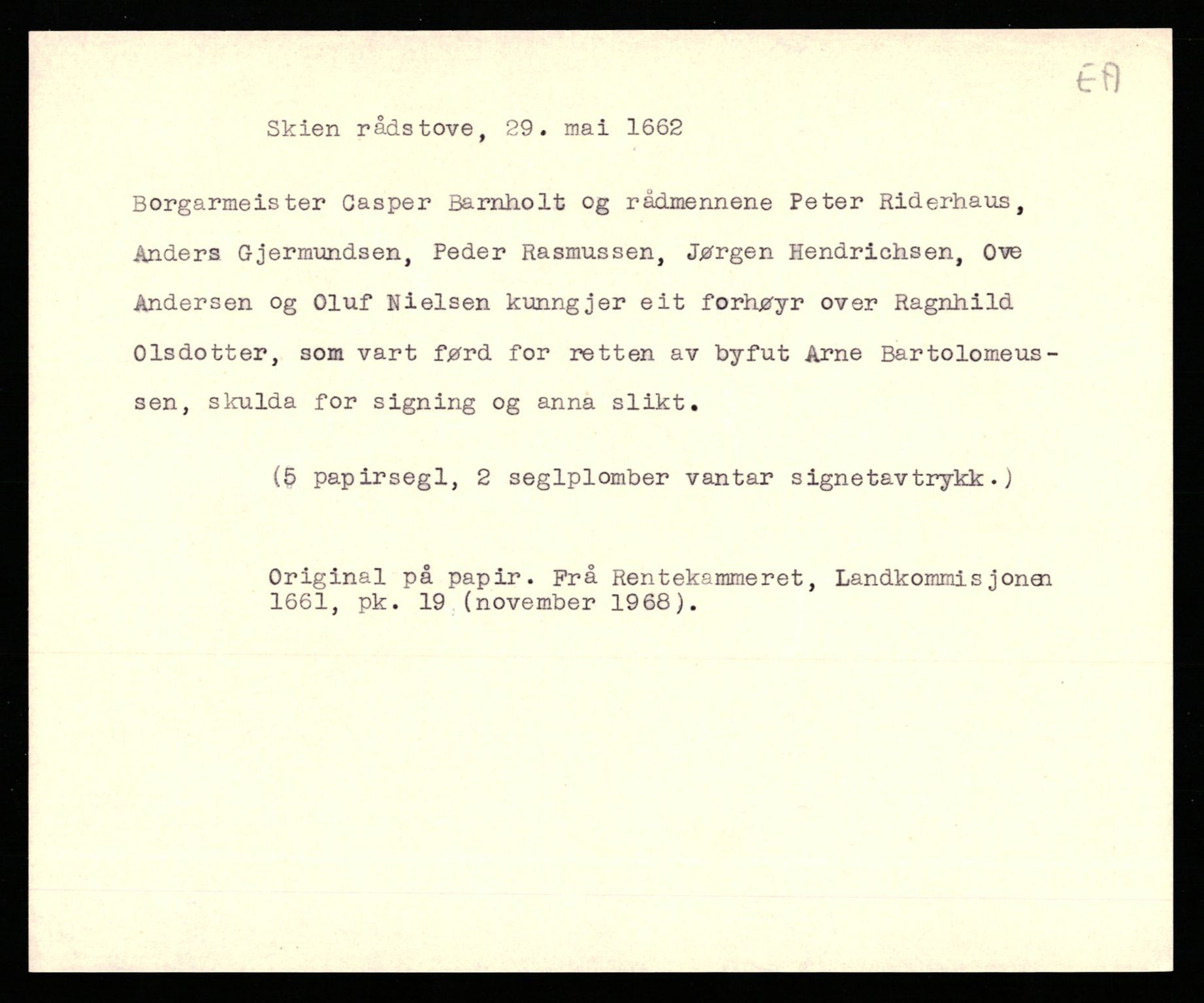 Riksarkivets diplomsamling, AV/RA-EA-5965/F35/F35b/L0010: Riksarkivets diplomer, seddelregister, 1656-1670, p. 323