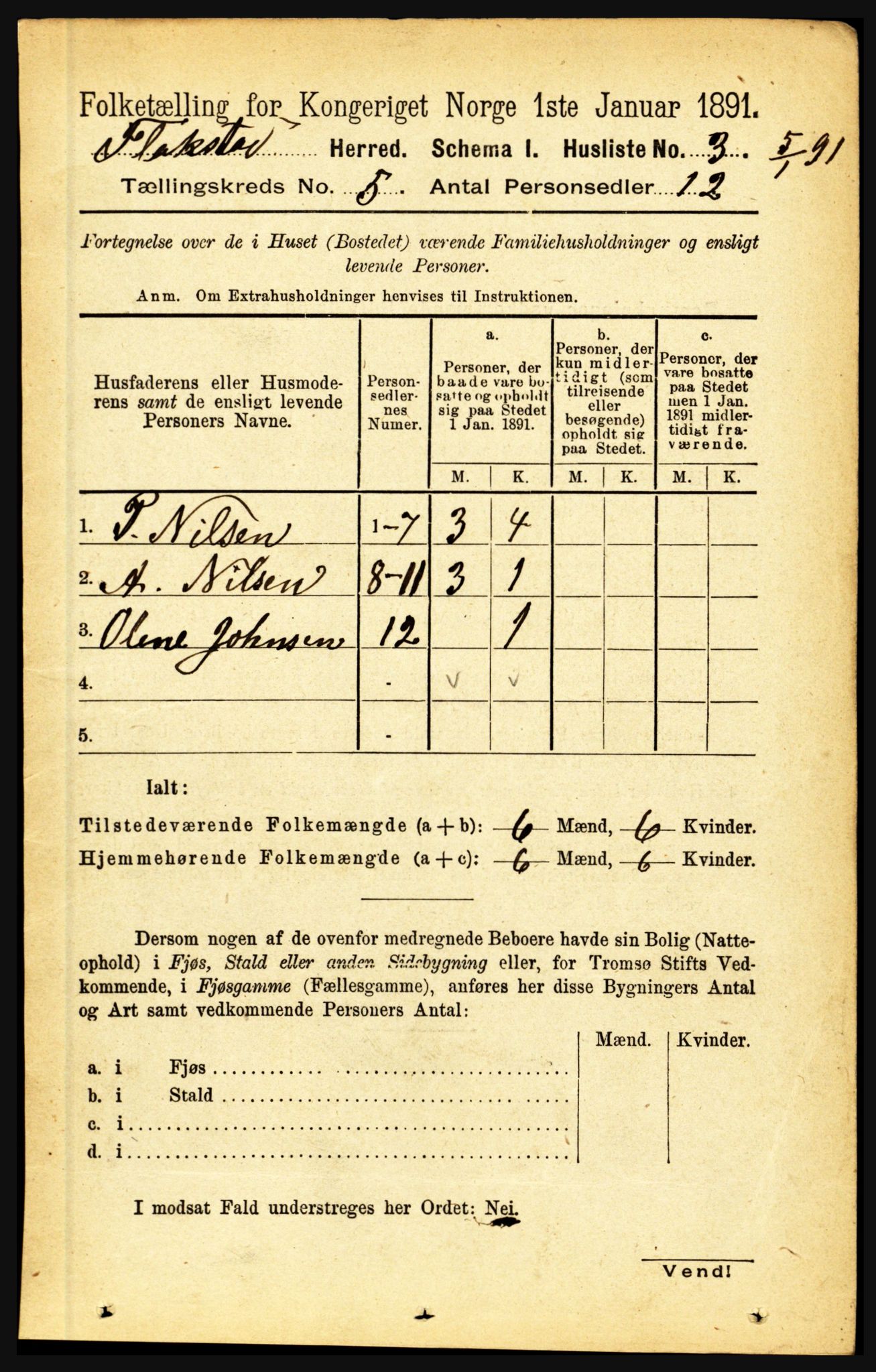 RA, 1891 census for 1859 Flakstad, 1891, p. 2406