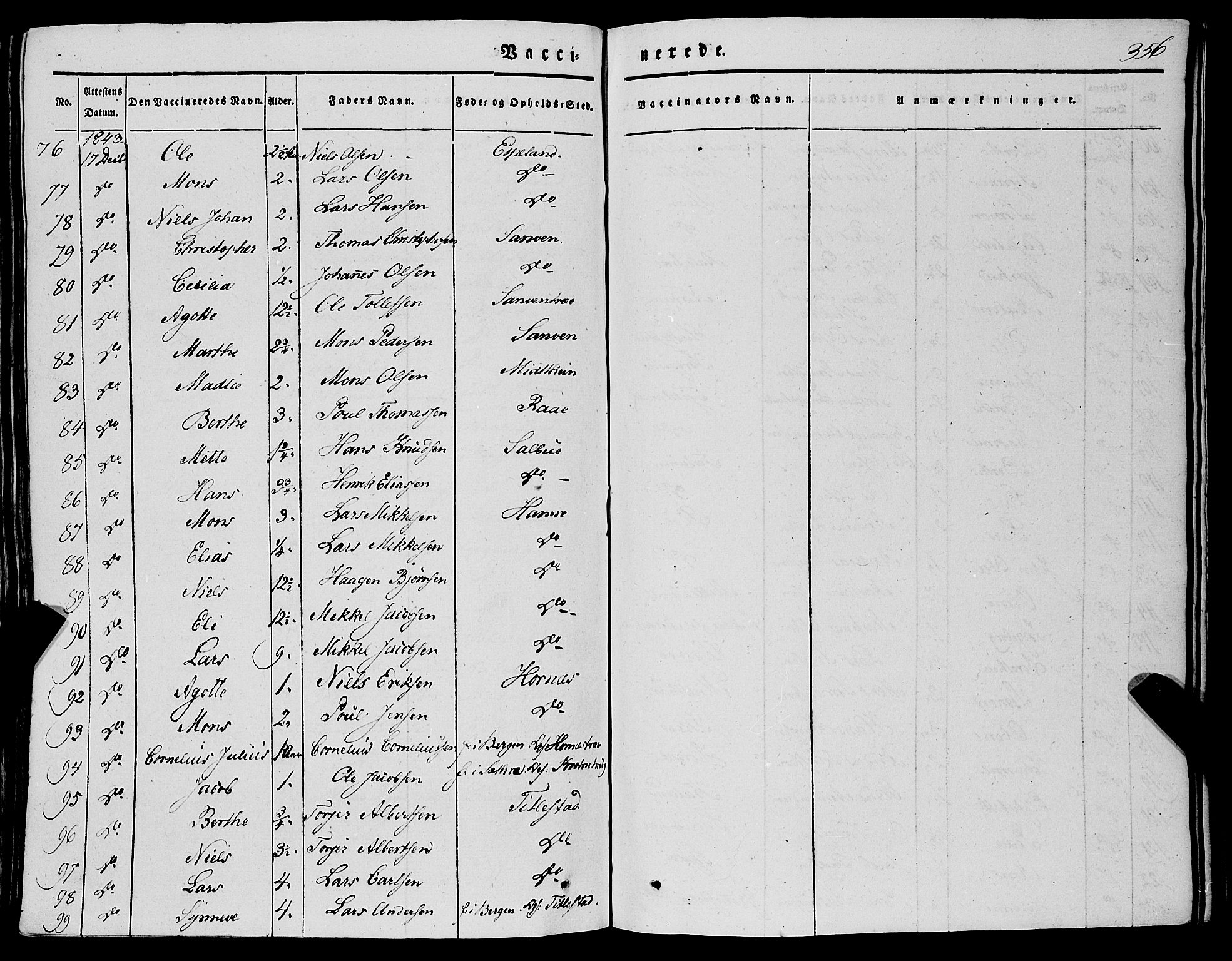 Fana Sokneprestembete, AV/SAB-A-75101/H/Haa/Haaa/L0008: Parish register (official) no. A 8, 1829-1851, p. 356