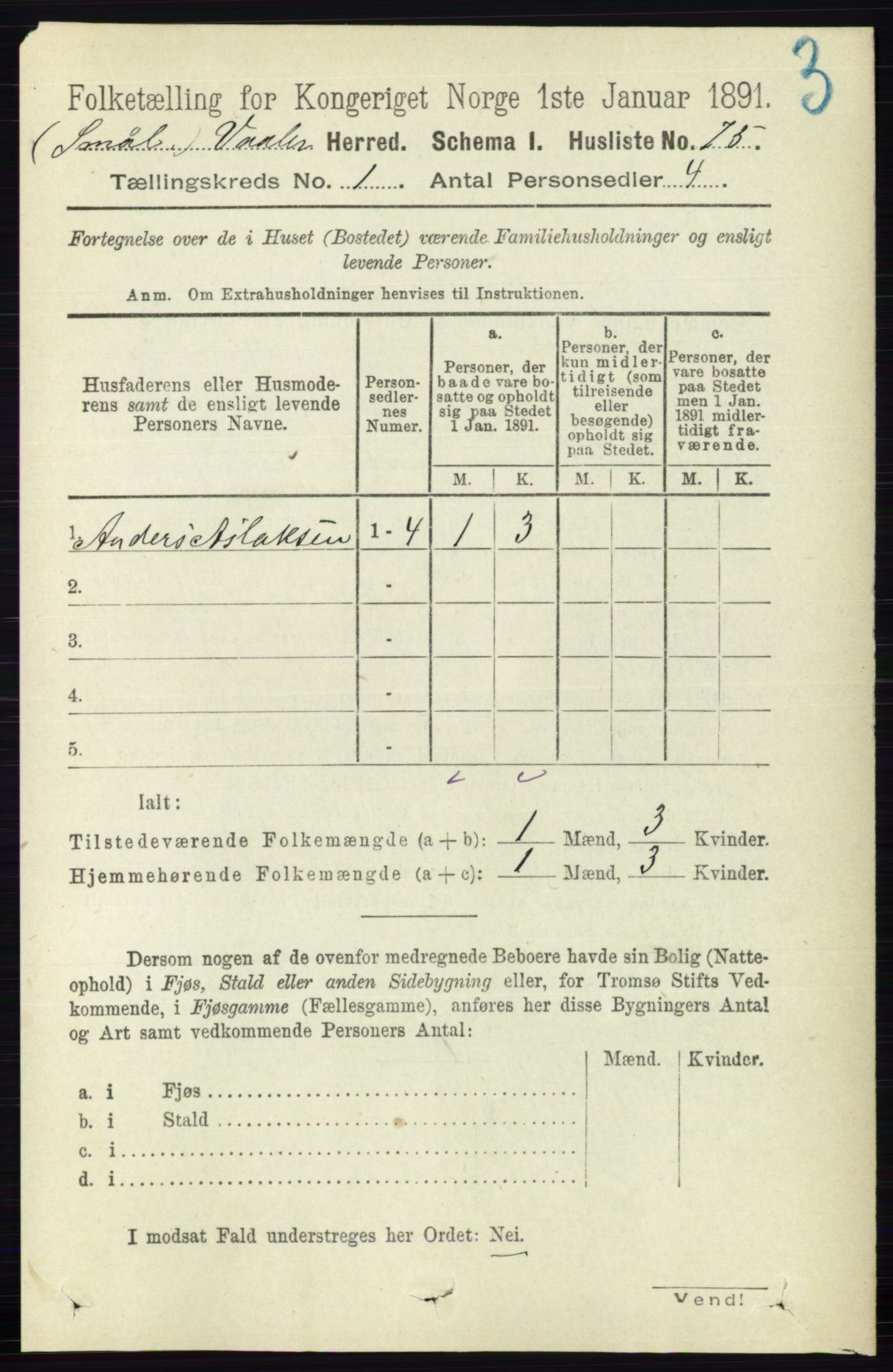 RA, 1891 census for 0137 Våler, 1891, p. 97