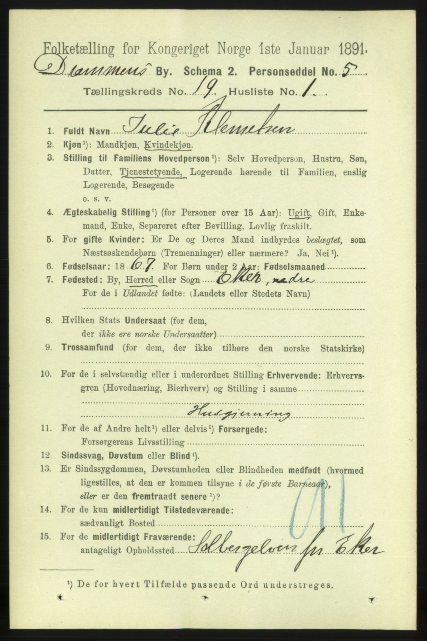 RA, 1891 census for 0602 Drammen, 1891, p. 12007