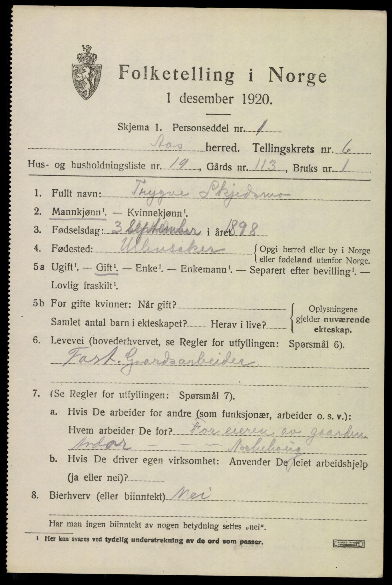 SAO, 1920 census for Ås, 1920, p. 7042