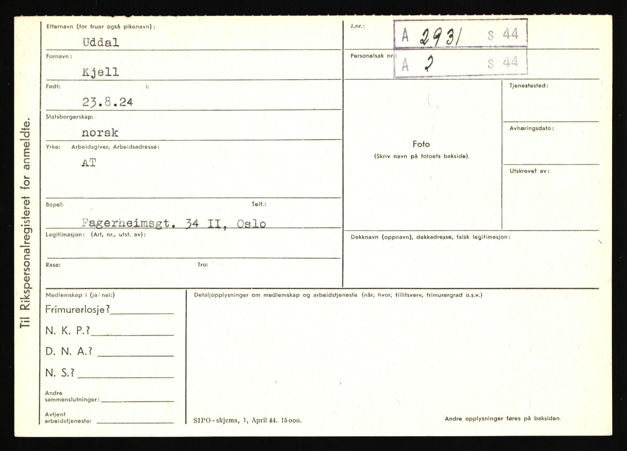 Statspolitiet - Hovedkontoret / Osloavdelingen, AV/RA-S-1329/C/Ca/L0016: Uberg - Øystese, 1943-1945, p. 10