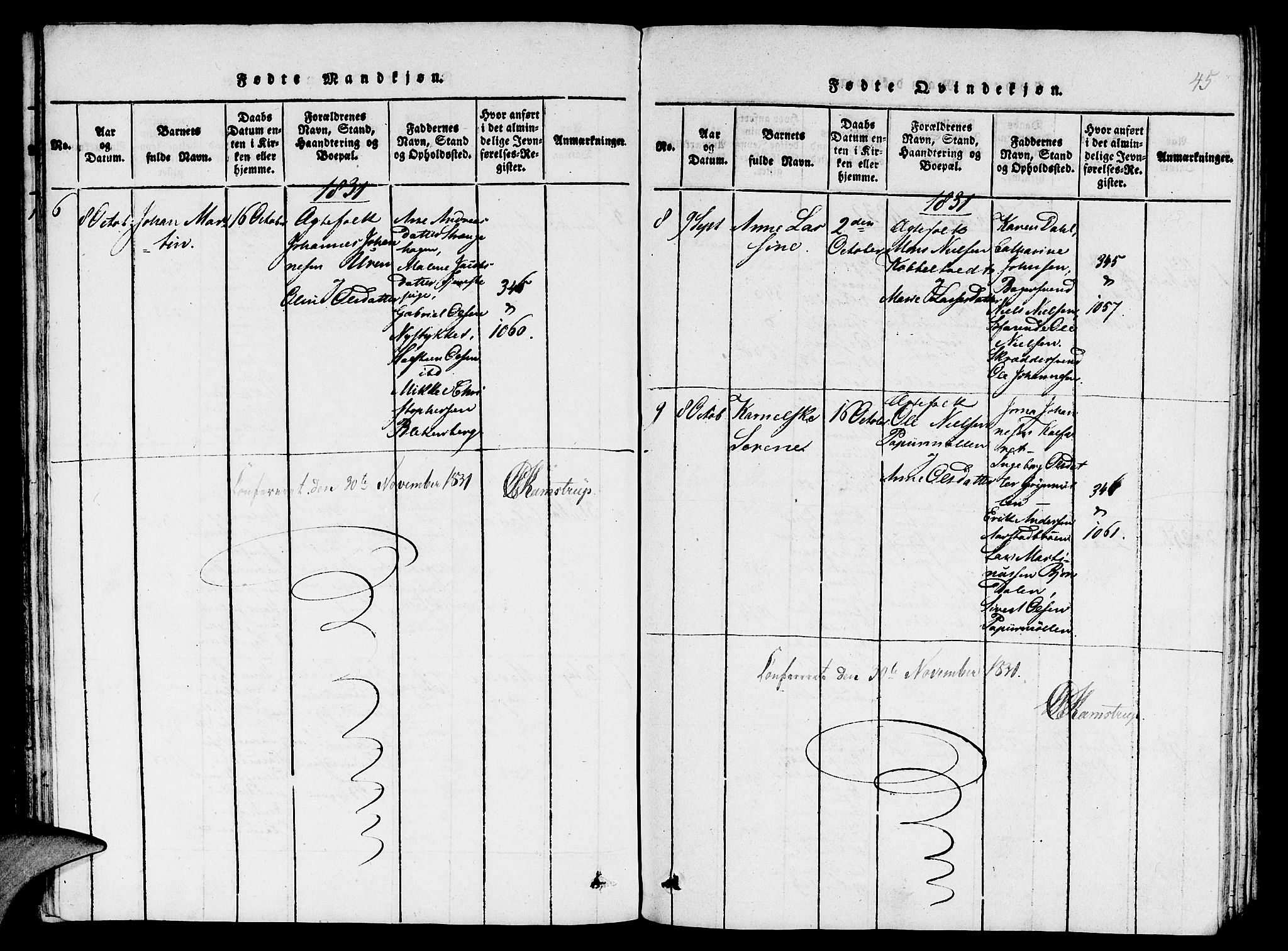 St. Jørgens hospital og Årstad sokneprestembete, AV/SAB-A-99934: Parish register (copy) no. A 1, 1816-1843, p. 45