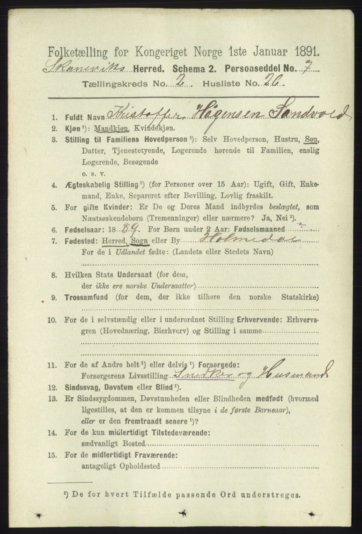 RA, 1891 census for 1212 Skånevik, 1891, p. 485