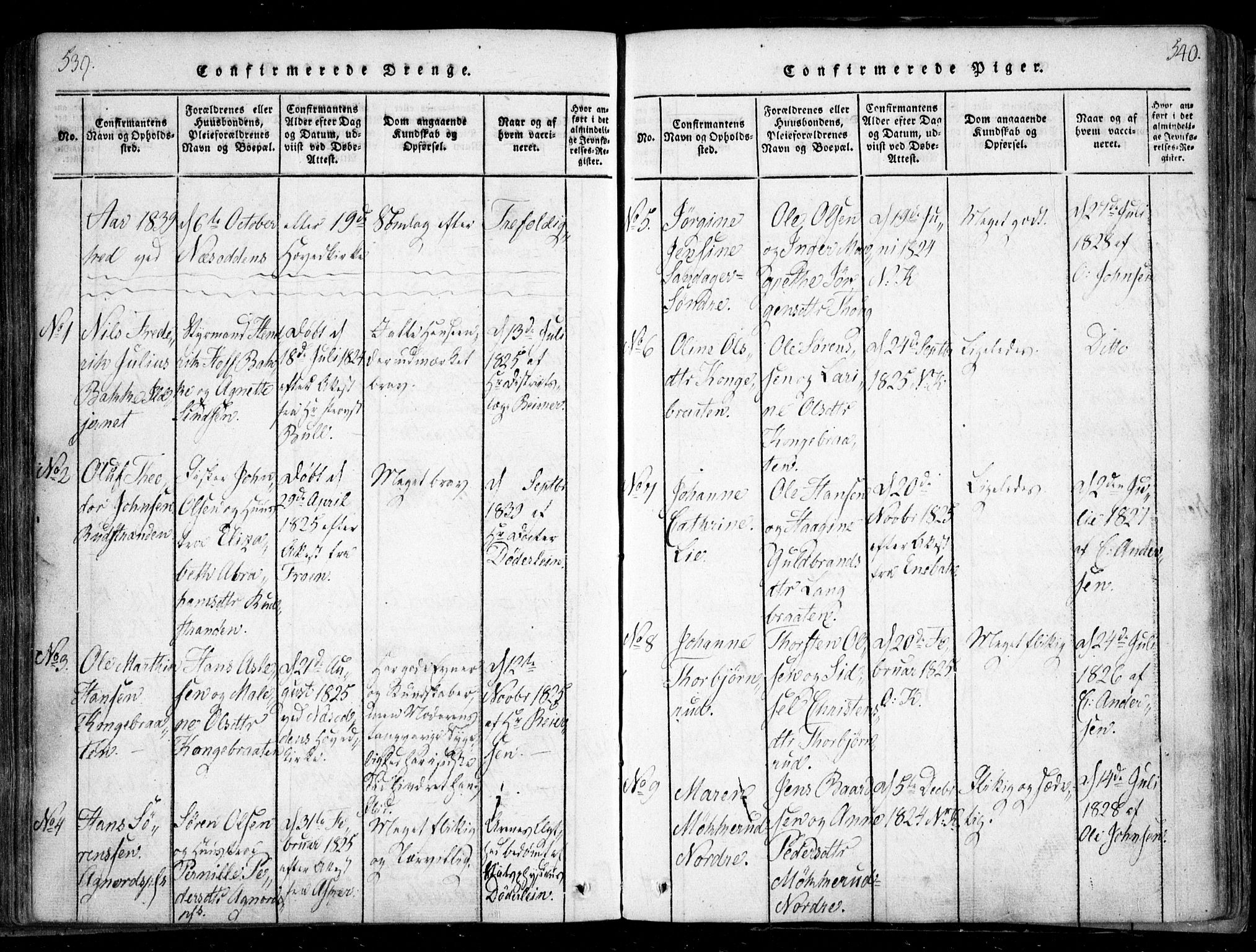 Nesodden prestekontor Kirkebøker, AV/SAO-A-10013/F/Fa/L0006: Parish register (official) no. I 6, 1814-1847, p. 539-540