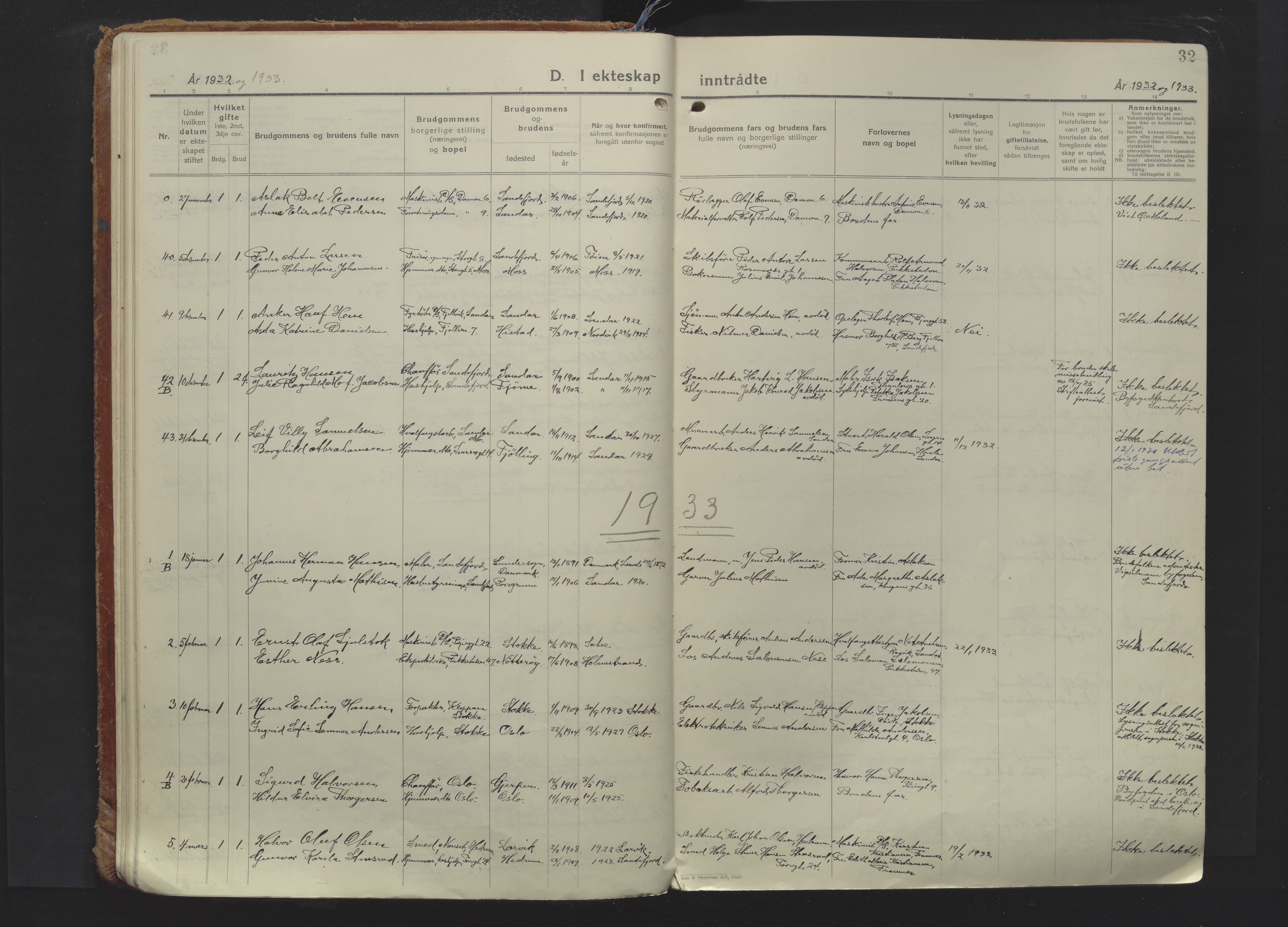 Sandefjord kirkebøker, AV/SAKO-A-315/F/Fa/L0009: Parish register (official) no. 9, 1926-1945, p. 32