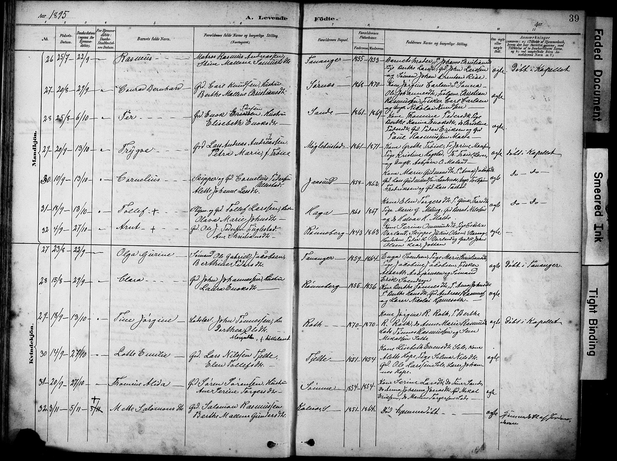 Håland sokneprestkontor, AV/SAST-A-101802/001/30BA/L0012: Parish register (official) no. A 11, 1889-1900, p. 39