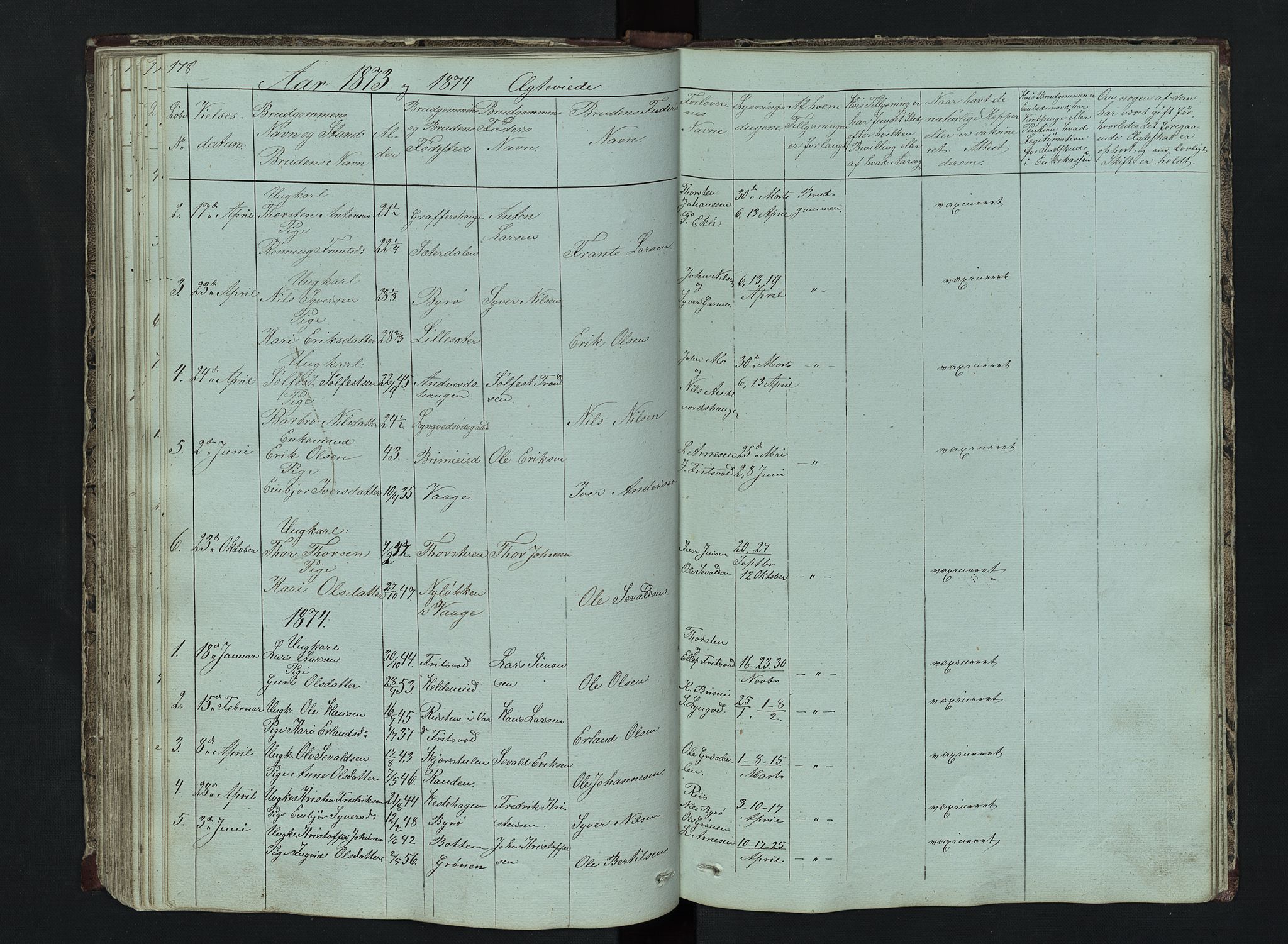 Lom prestekontor, SAH/PREST-070/L/L0014: Parish register (copy) no. 14, 1845-1876, p. 178-179