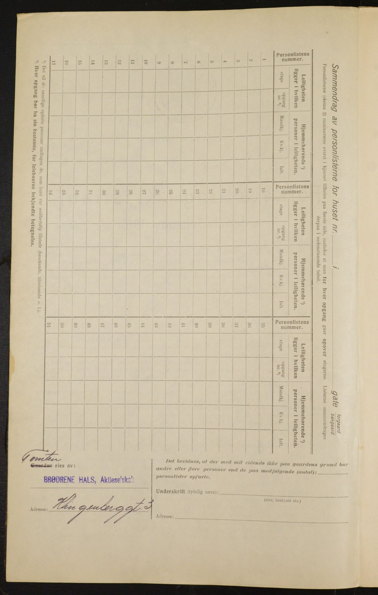 OBA, Municipal Census 1916 for Kristiania, 1916, p. 52975