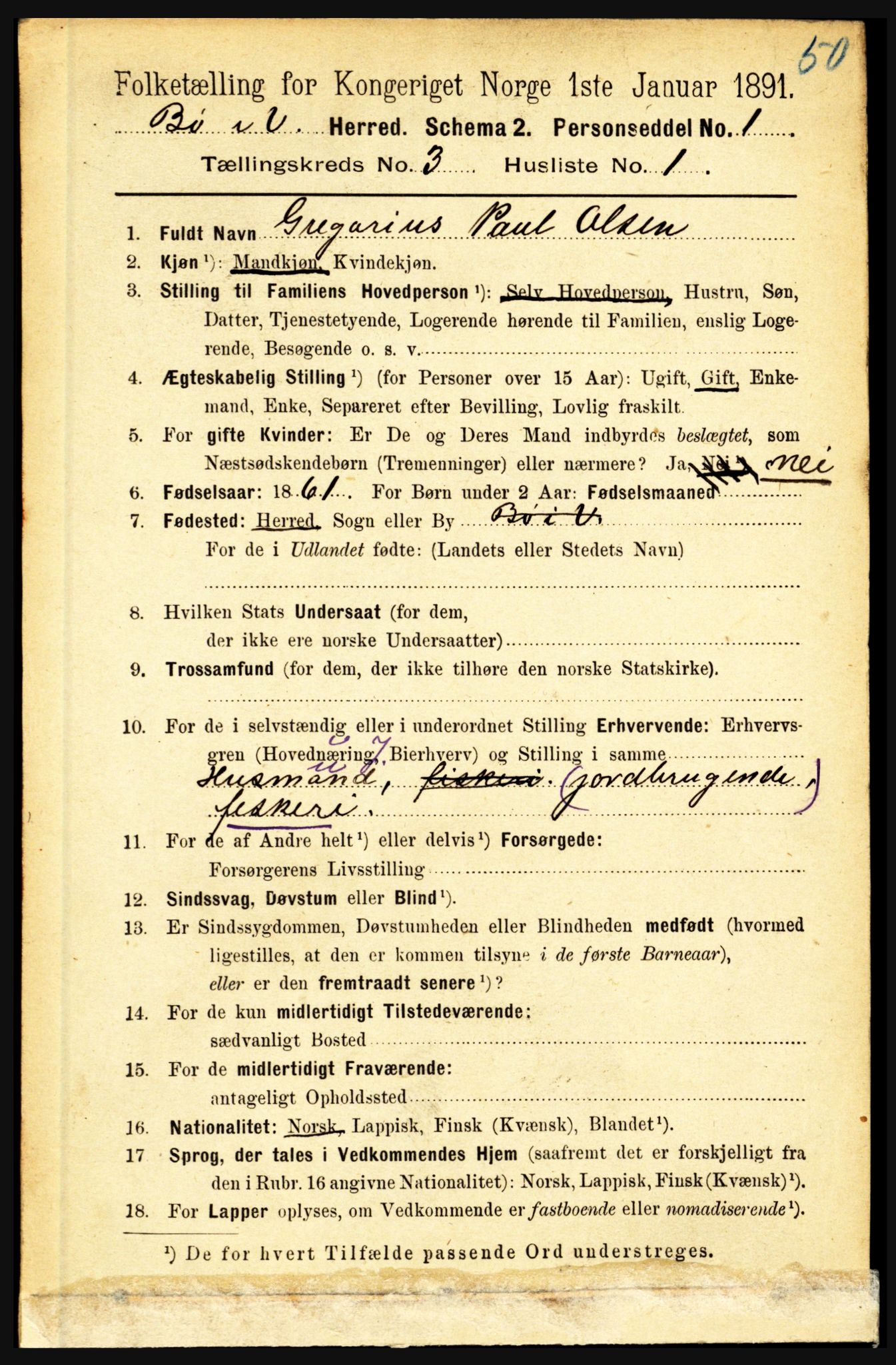 RA, 1891 census for 1867 Bø, 1891, p. 831