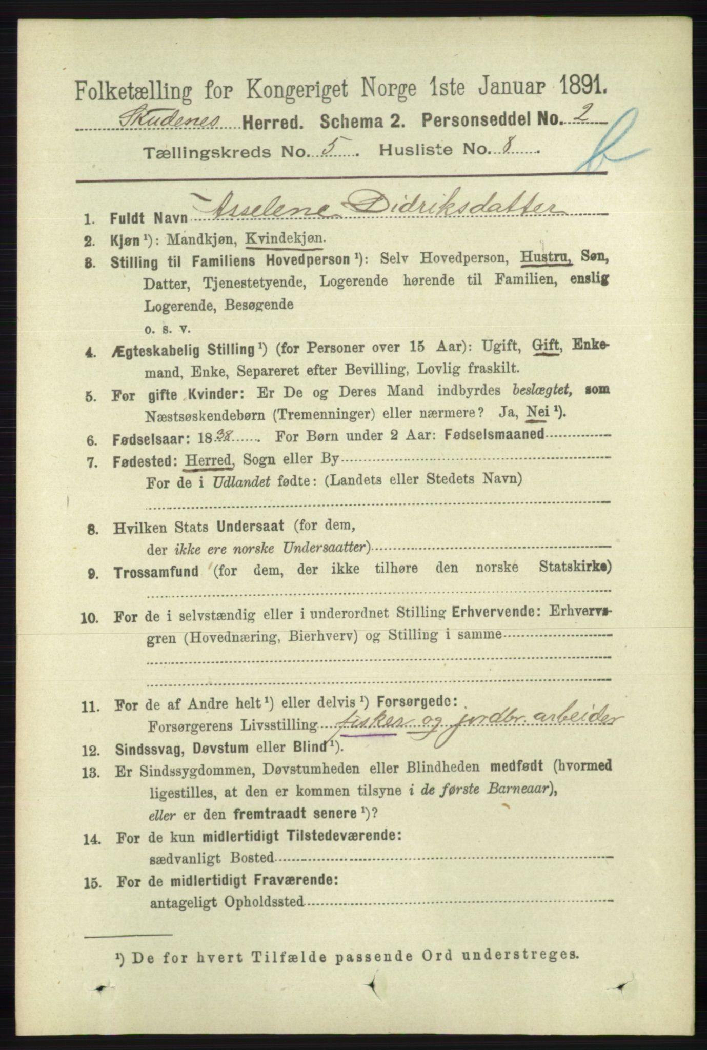 RA, 1891 census for 1150 Skudenes, 1891, p. 5269