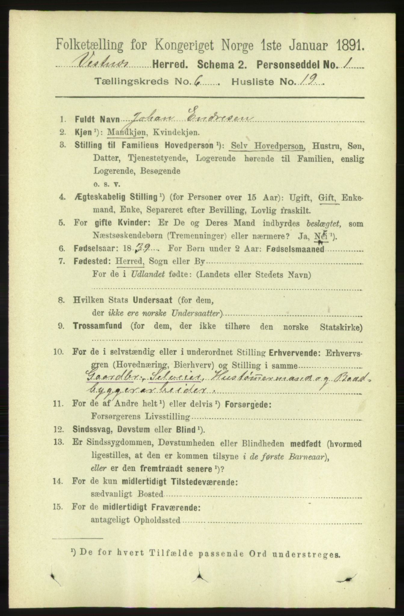 RA, 1891 census for 1535 Vestnes, 1891, p. 2282