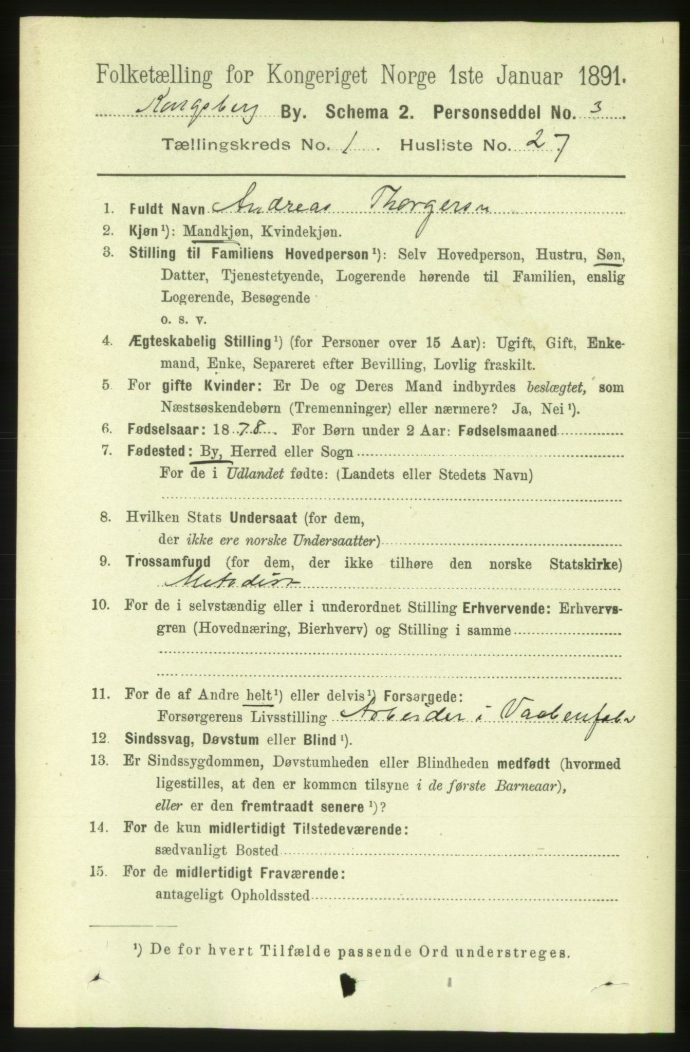 RA, 1891 census for 0604 Kongsberg, 1891, p. 1819