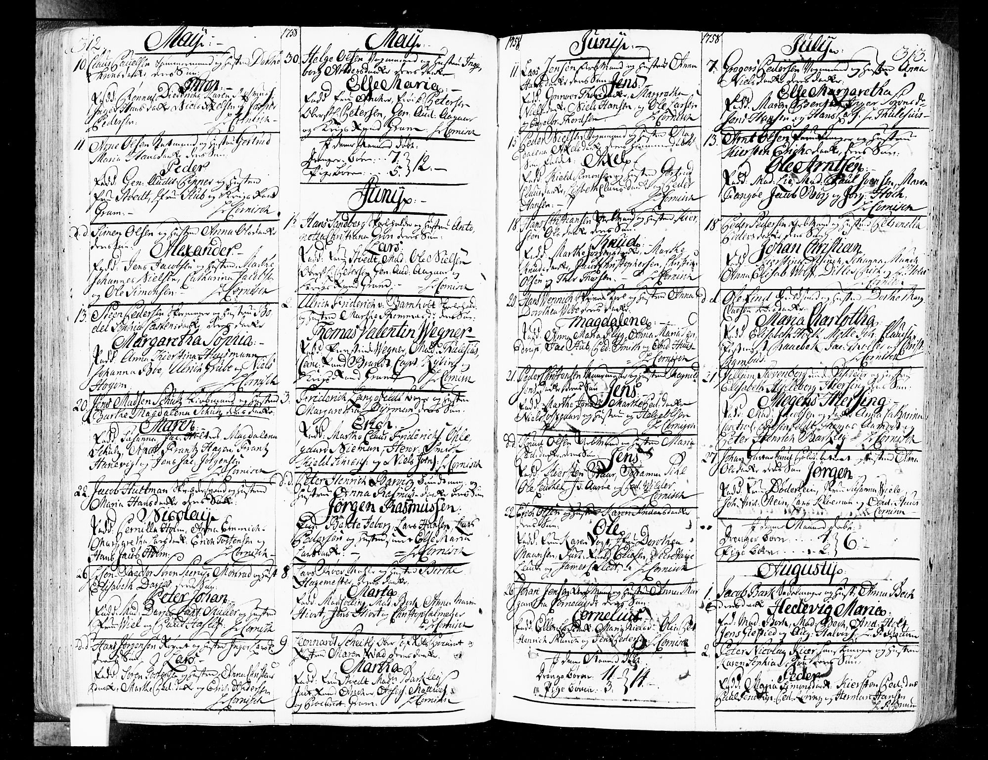 Oslo domkirke Kirkebøker, SAO/A-10752/F/Fa/L0004: Parish register (official) no. 4, 1743-1786, p. 312-313