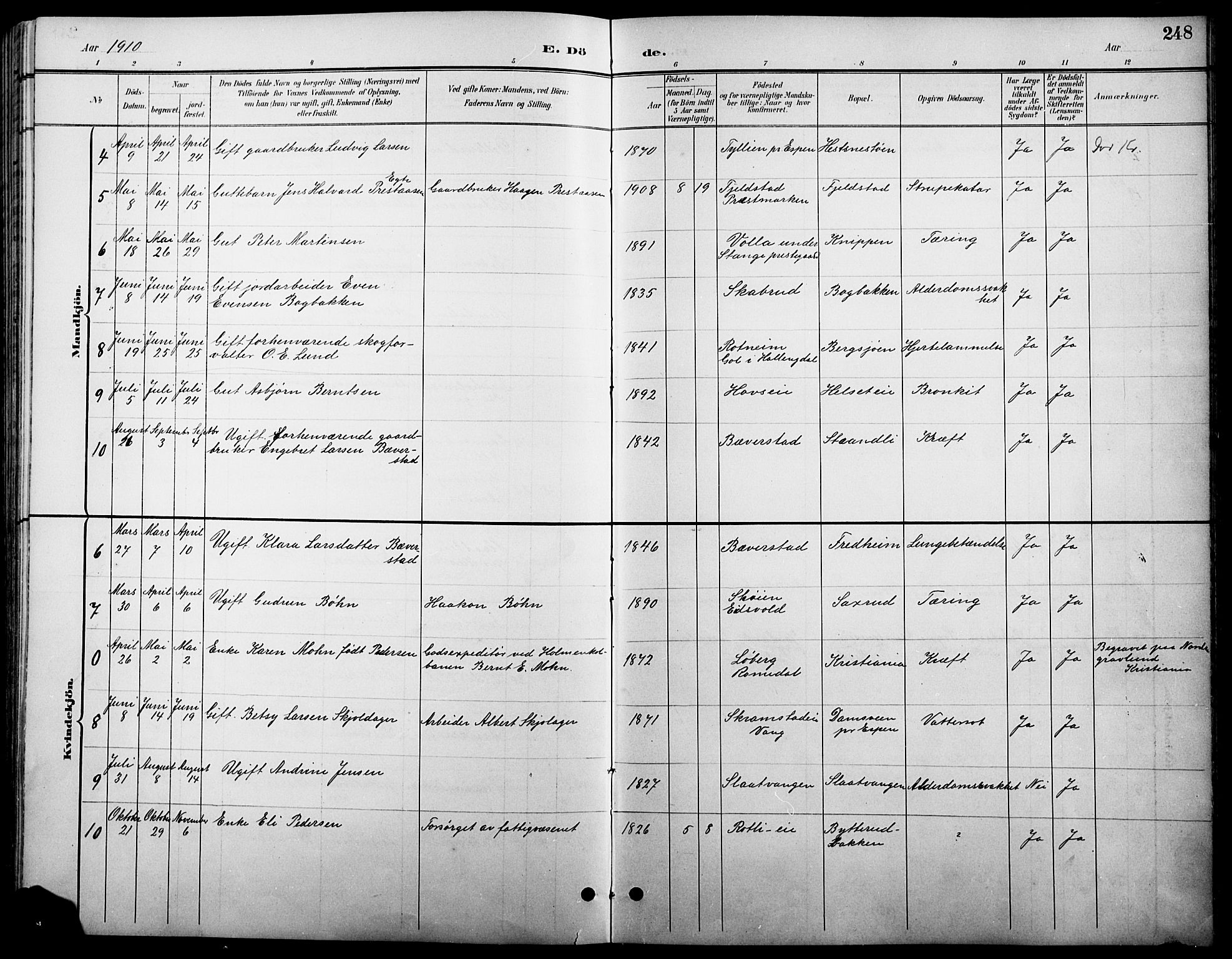 Stange prestekontor, SAH/PREST-002/L/L0011: Parish register (copy) no. 11, 1895-1917, p. 248