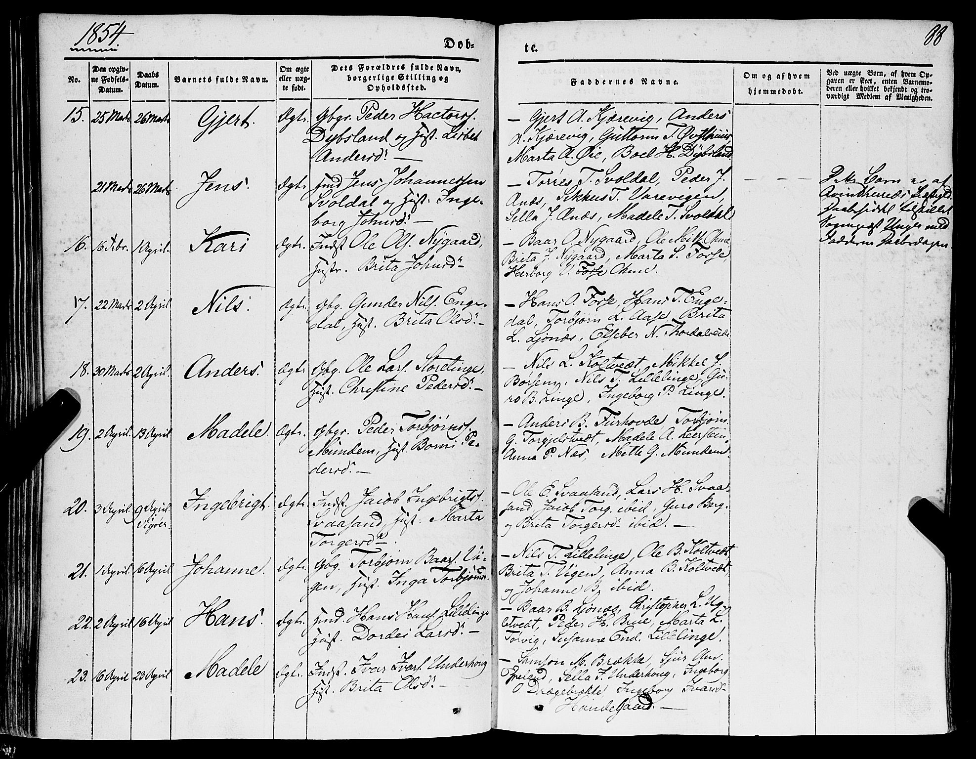 Strandebarm sokneprestembete, AV/SAB-A-78401/H/Haa: Parish register (official) no. A 7, 1844-1872, p. 88