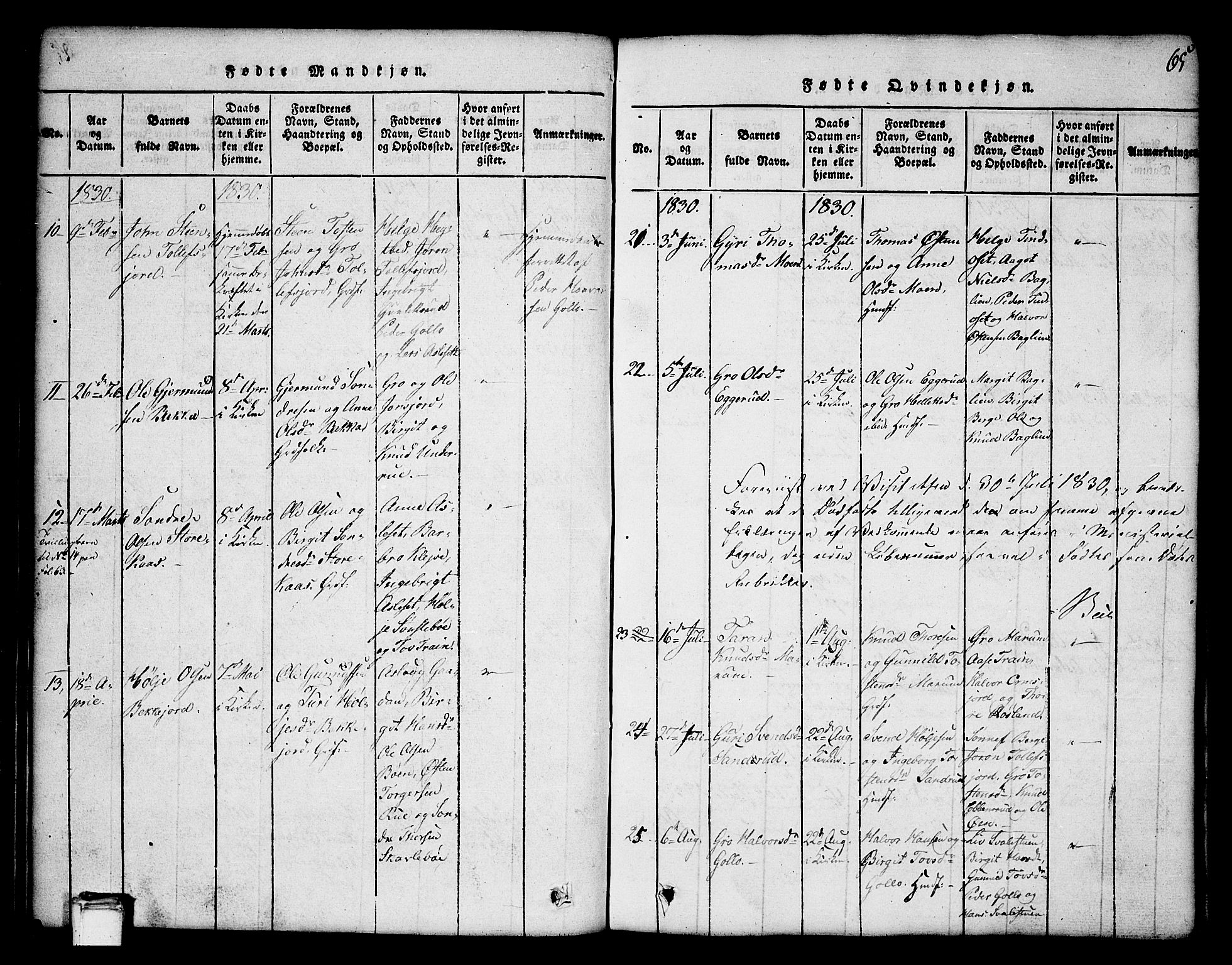 Tinn kirkebøker, AV/SAKO-A-308/G/Ga/L0001: Parish register (copy) no. I 1, 1815-1850, p. 65