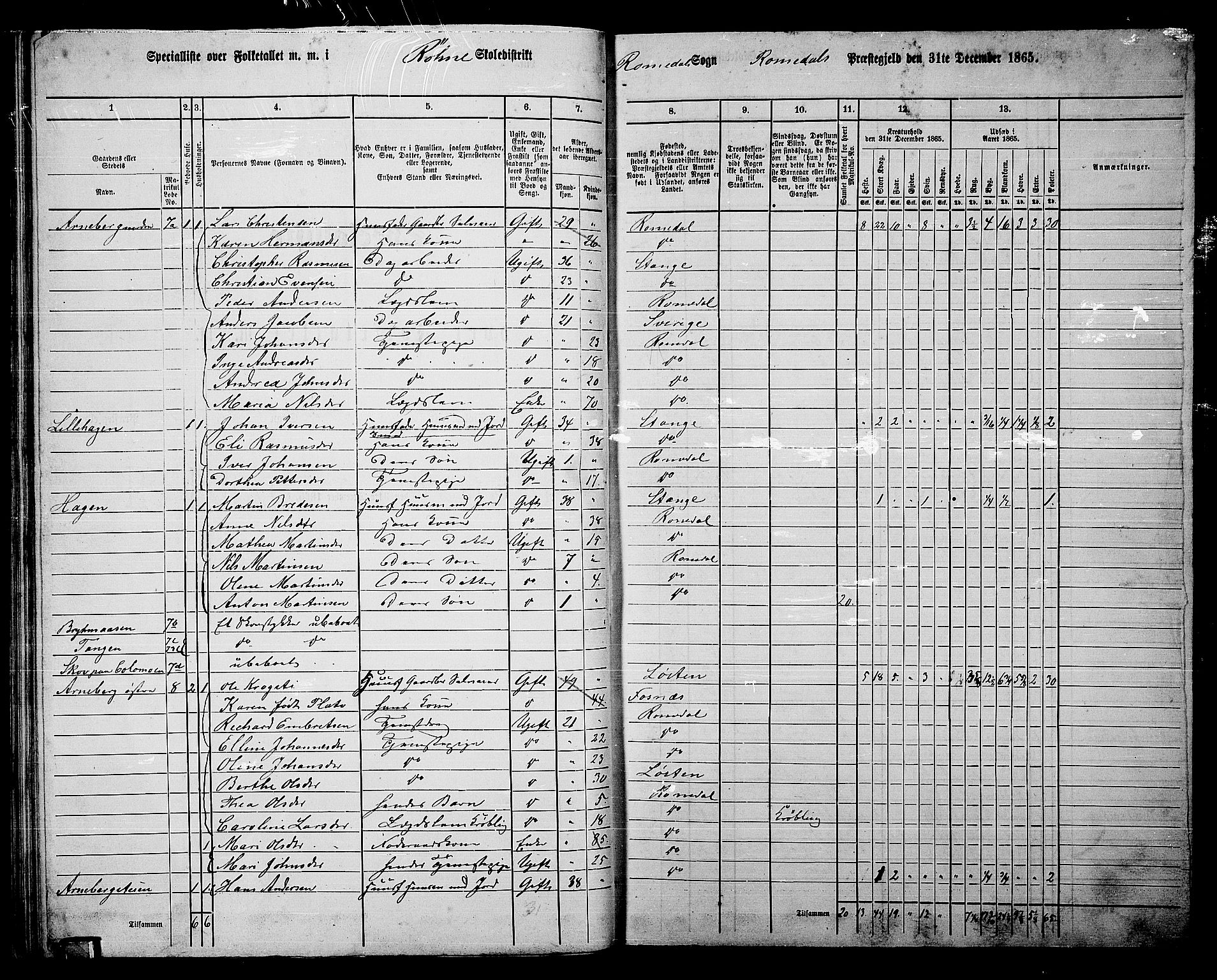 RA, 1865 census for Romedal, 1865, p. 39