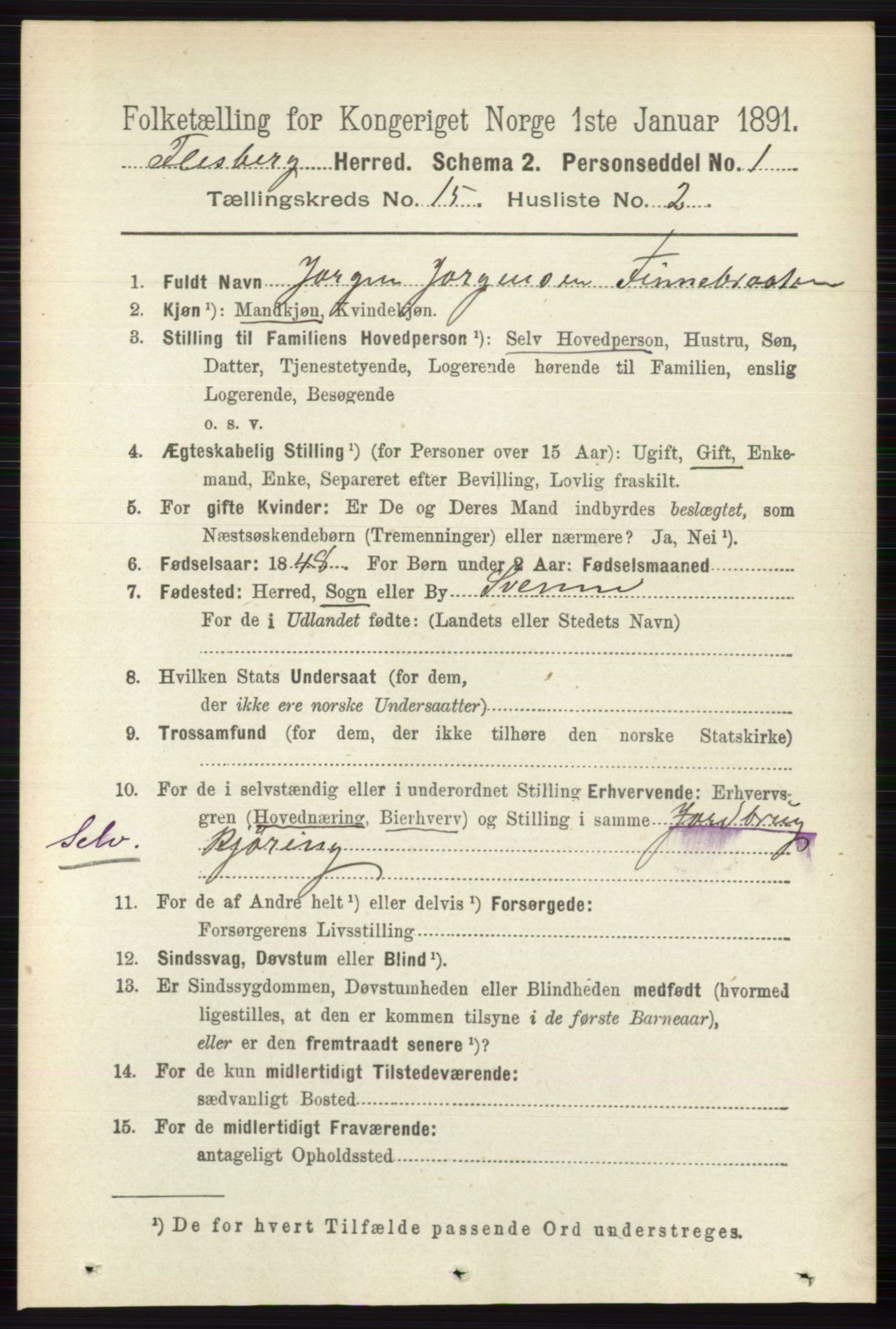 RA, 1891 census for 0631 Flesberg, 1891, p. 2696