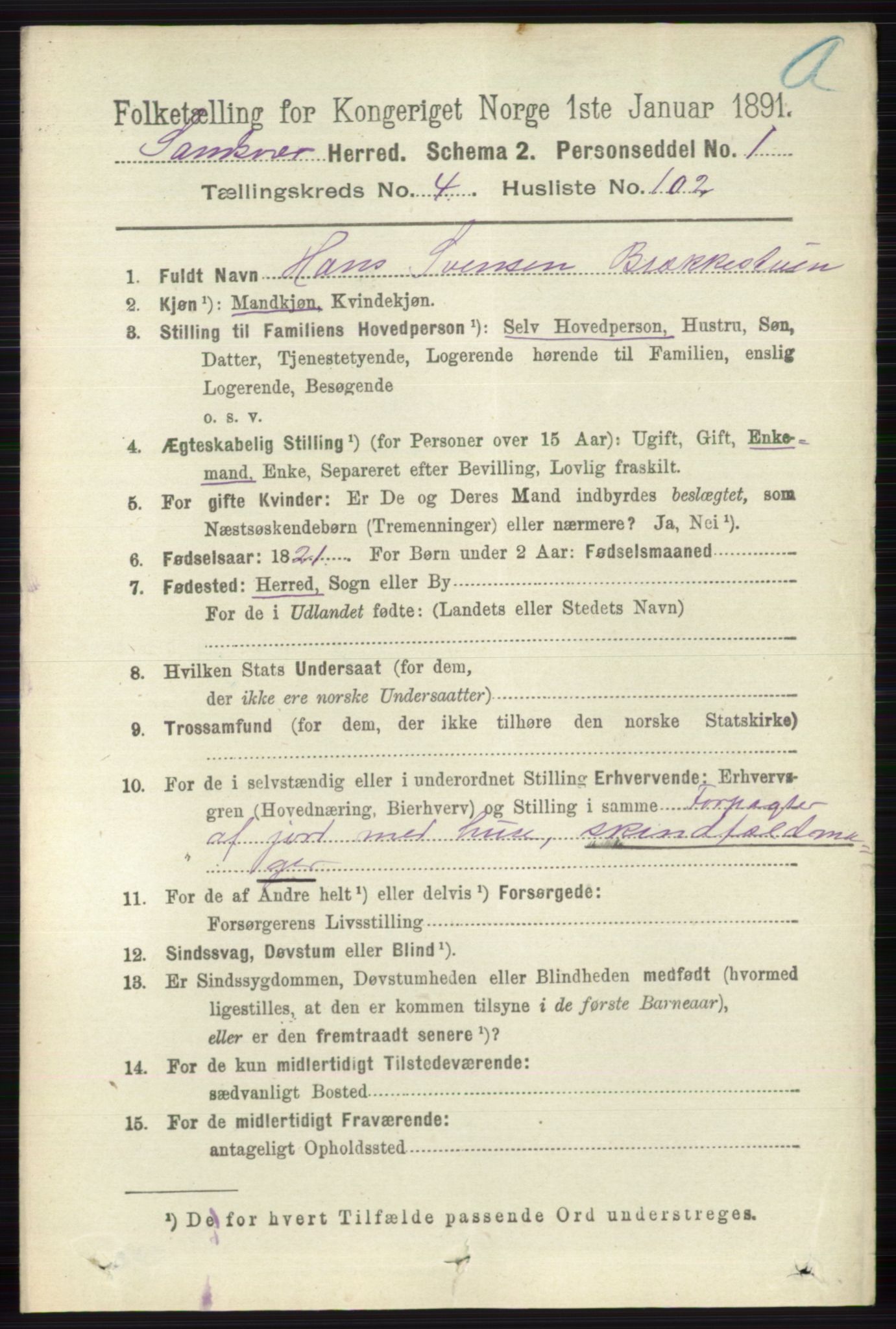 RA, 1891 census for 0629 Sandsvær, 1891, p. 2439