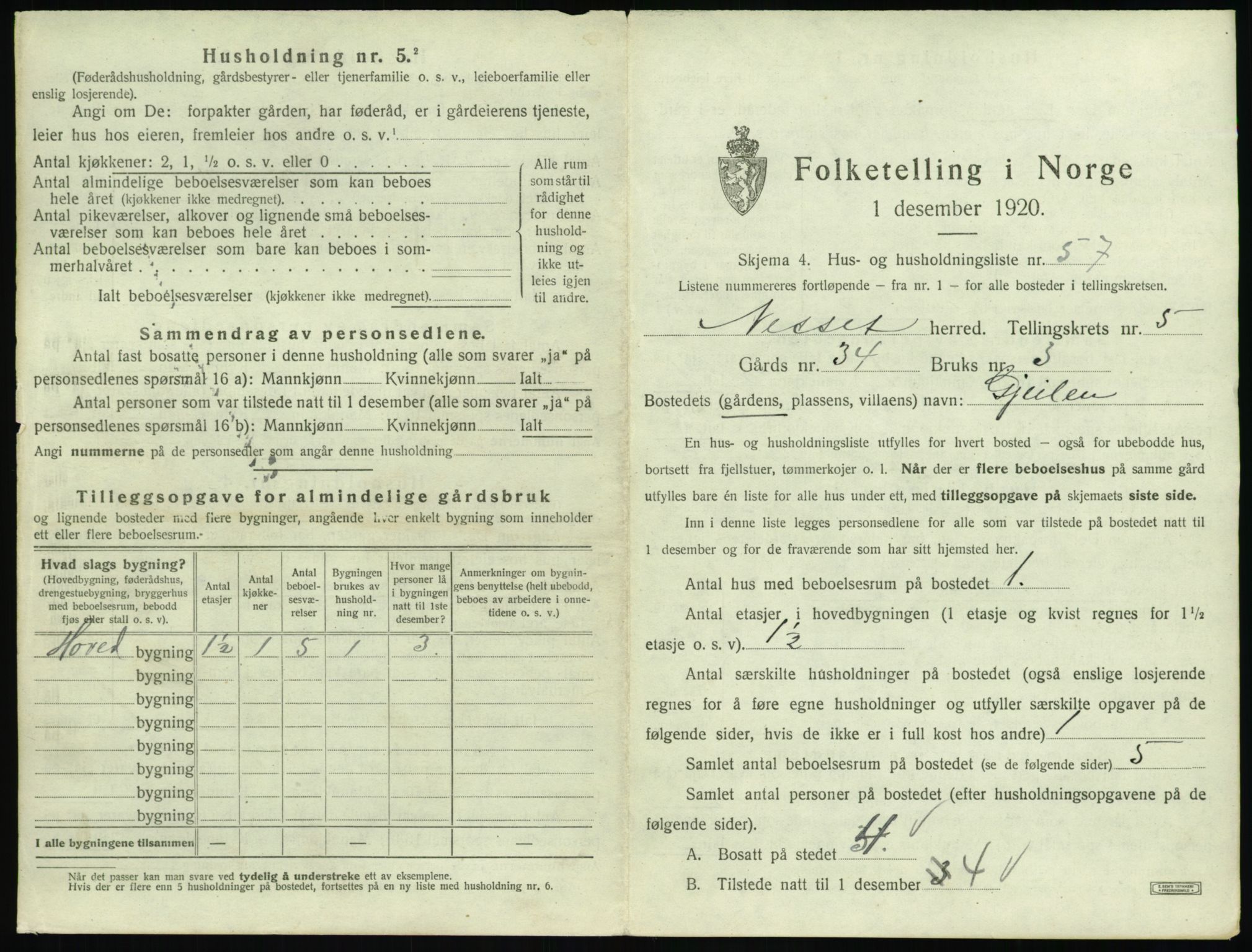 SAT, 1920 census for Nesset, 1920, p. 426