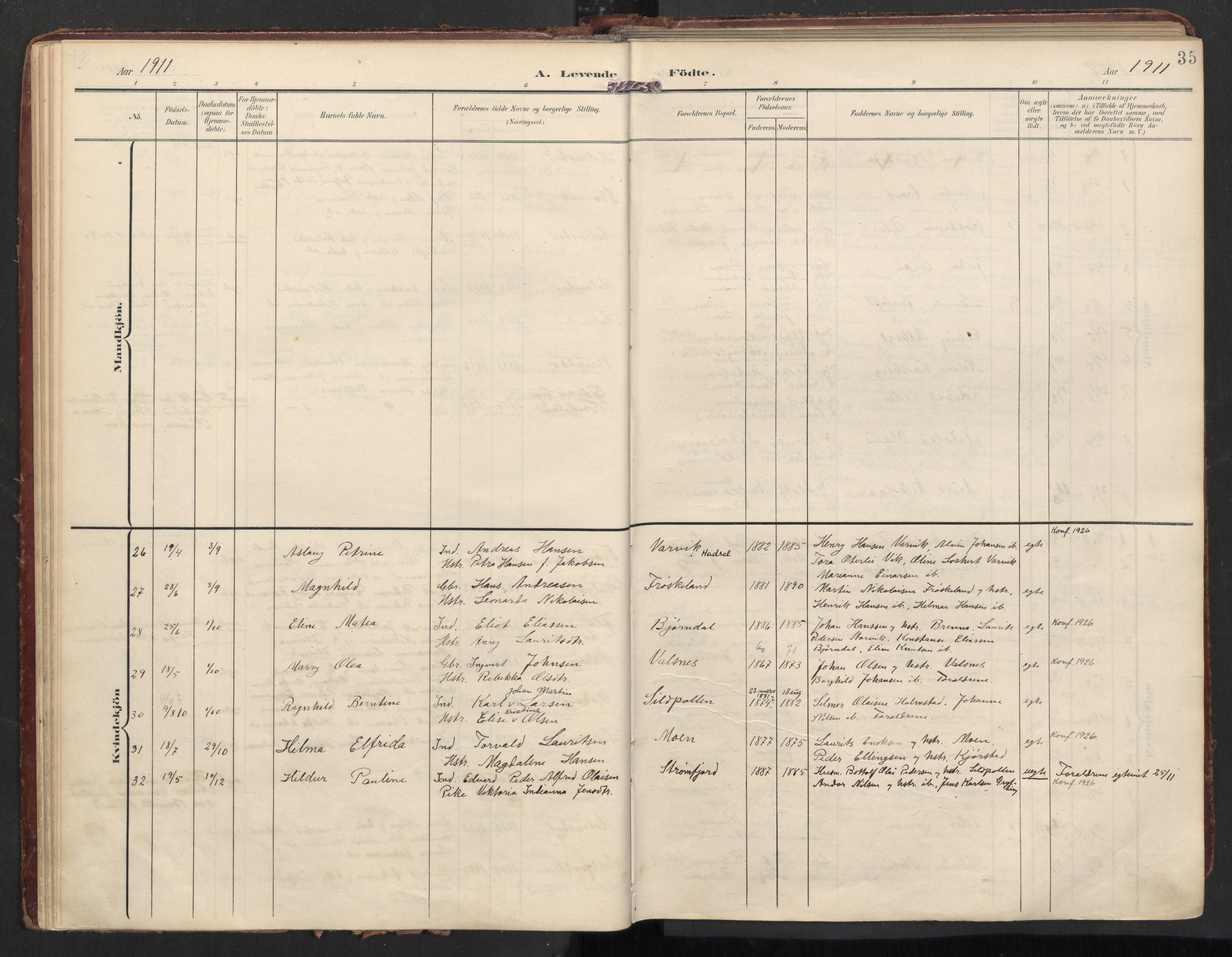 Ministerialprotokoller, klokkerbøker og fødselsregistre - Nordland, AV/SAT-A-1459/890/L1287: Parish register (official) no. 890A02, 1903-1915, p. 35