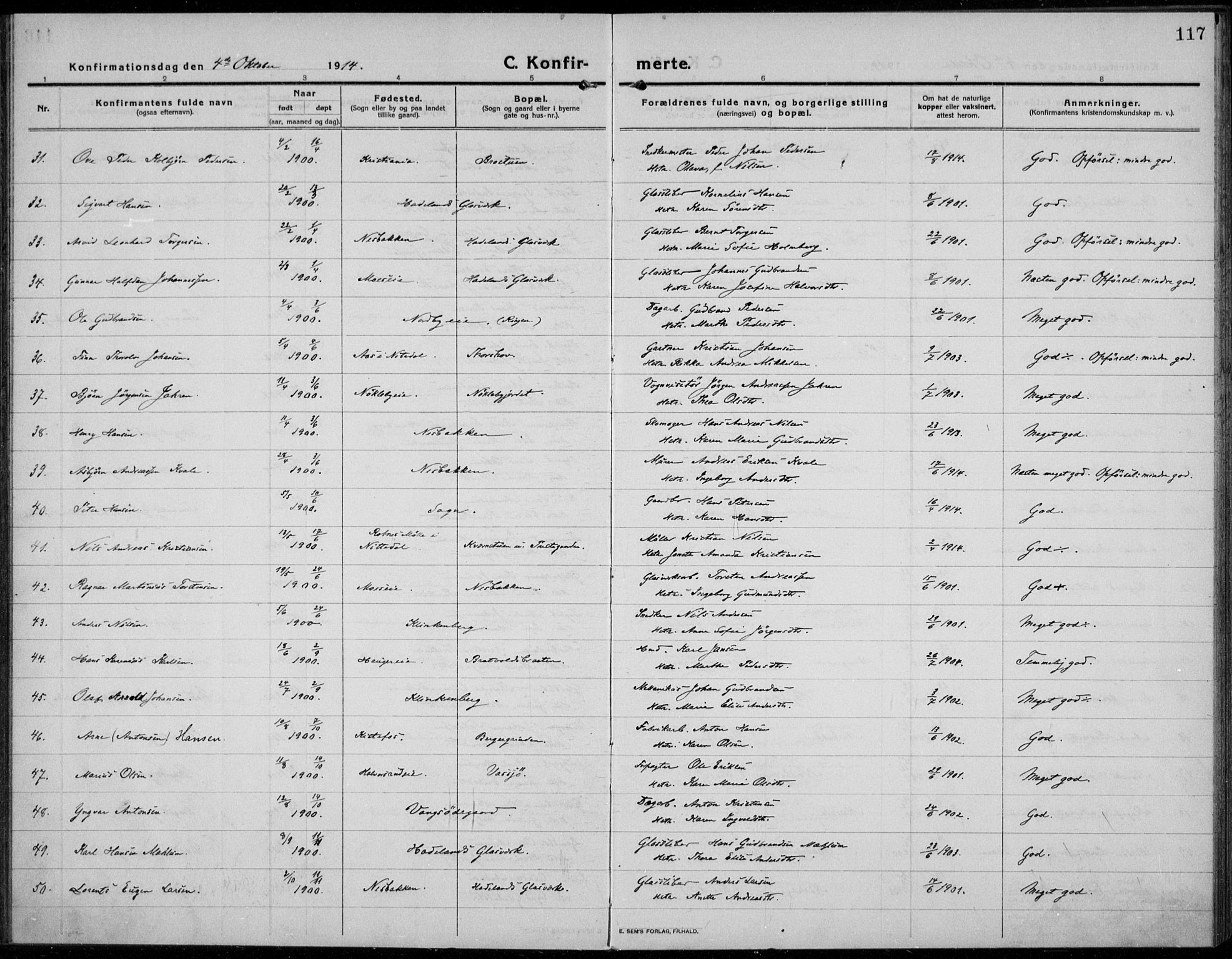 Jevnaker prestekontor, AV/SAH-PREST-116/H/Ha/Haa/L0012: Parish register (official) no. 12, 1914-1924, p. 117